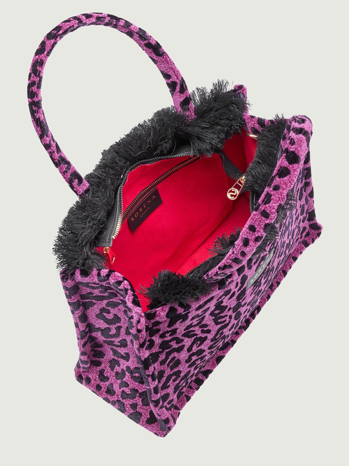 Image 4 of 4 of Sorena Leopard Velvet Magenta Medium Tote Bag - Purple