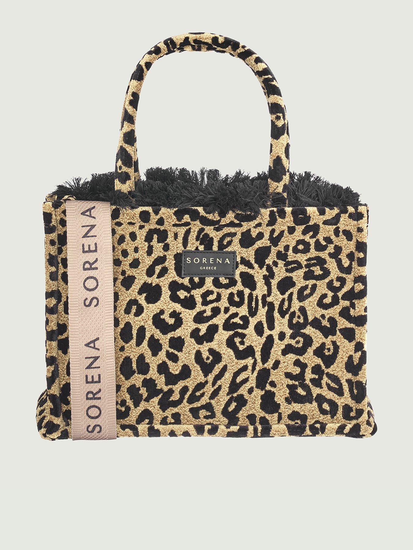 undefined Leopard Velvet Medium Tote Bag - Brown