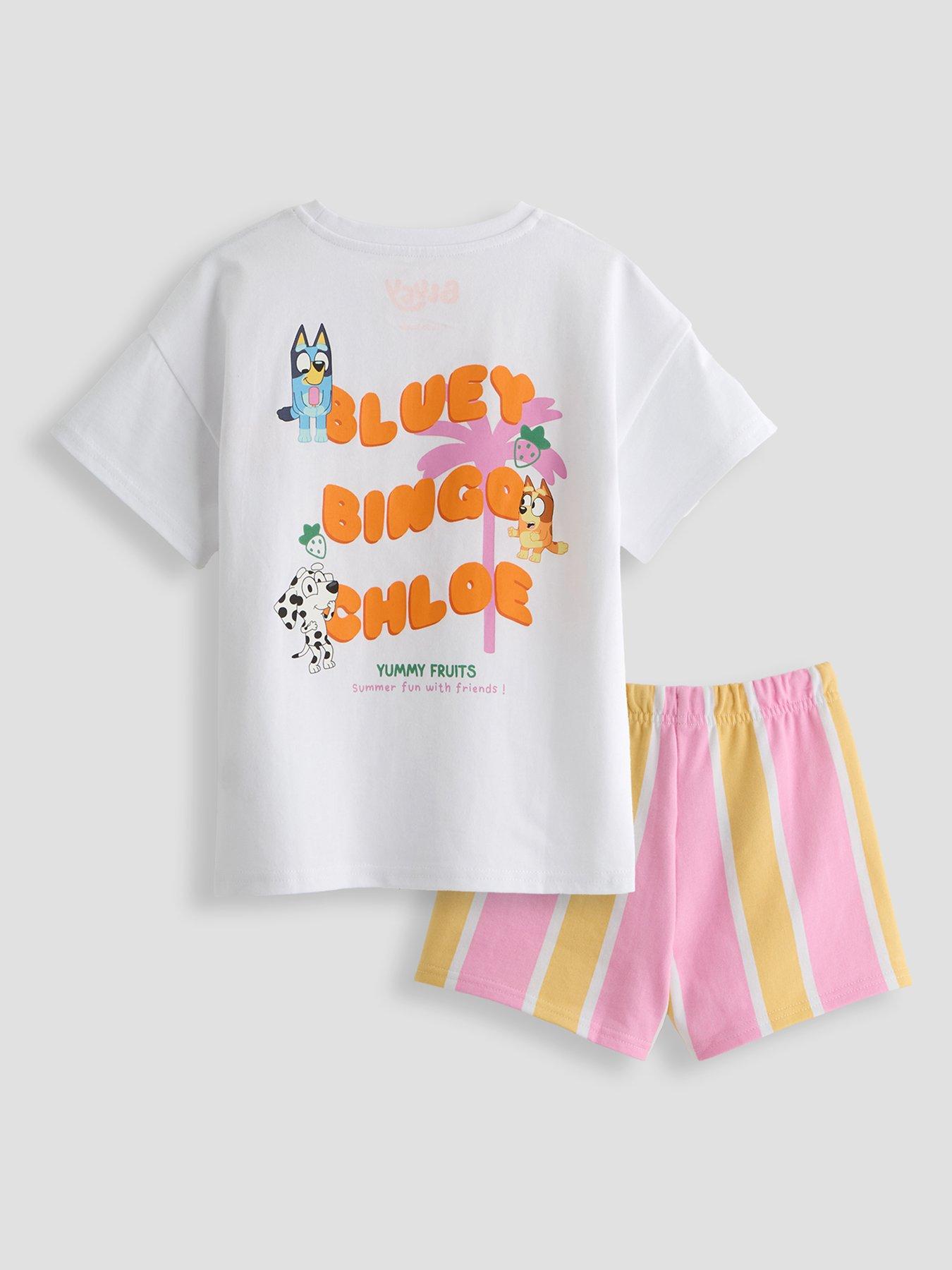 The Very Collection Bluey Back Print T-Shirt Stripe Short Set - Orange