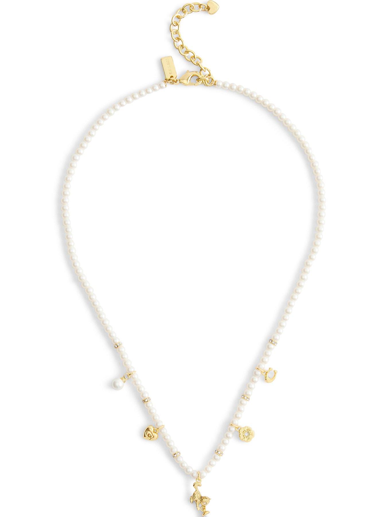 COACH Necklace Cat Pearl Charm - Gold
