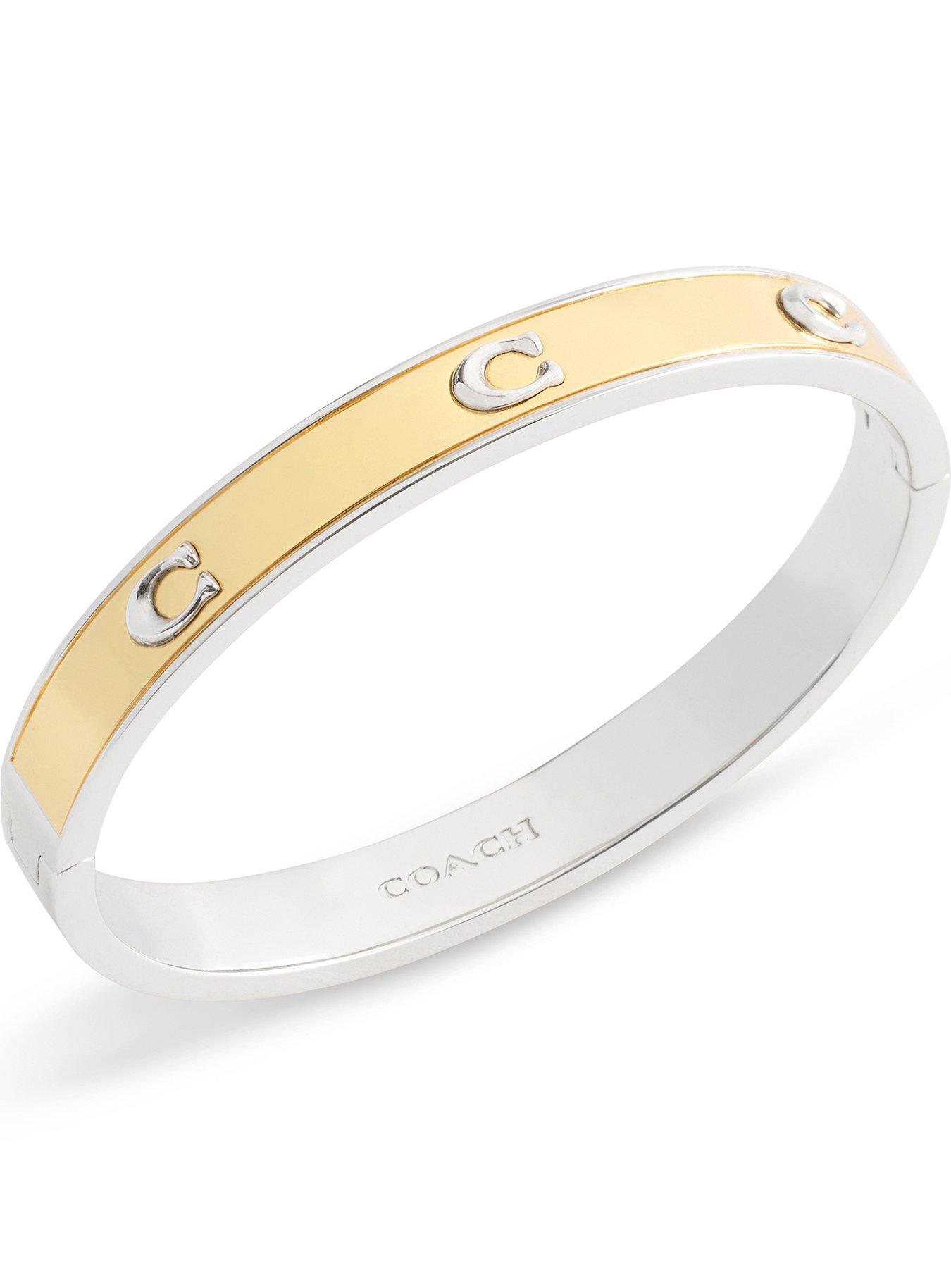 COACH Bracelet Metal Inlay Pegged C Hinged Bangle - Gold