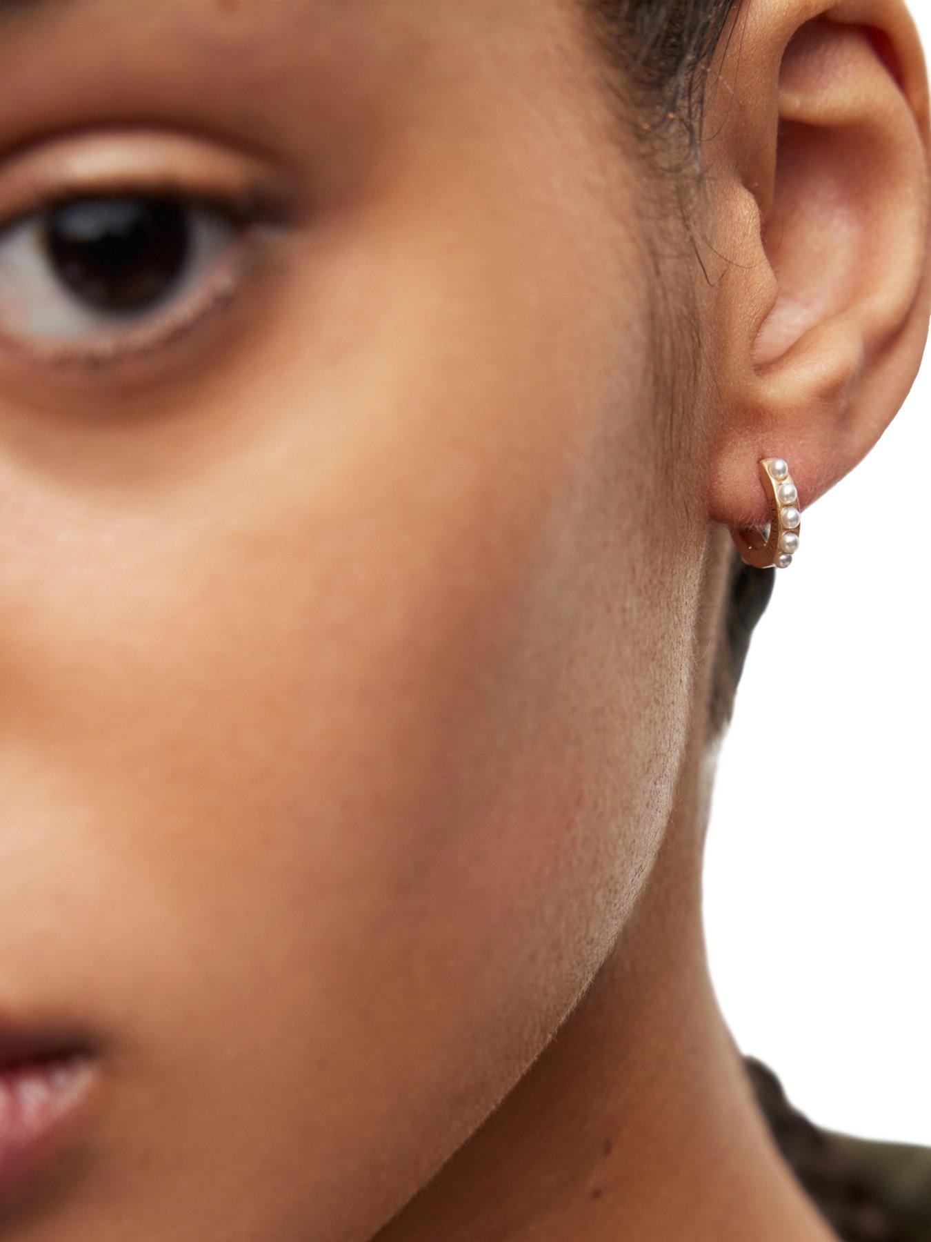  image of allsaints-pearl-huggie-earring-set