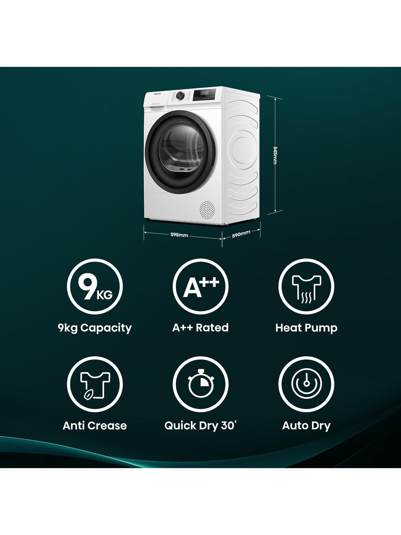  image of hisense-1-series-dh1q902bw2-9-kg-heat-pump-tumble-dryer-white