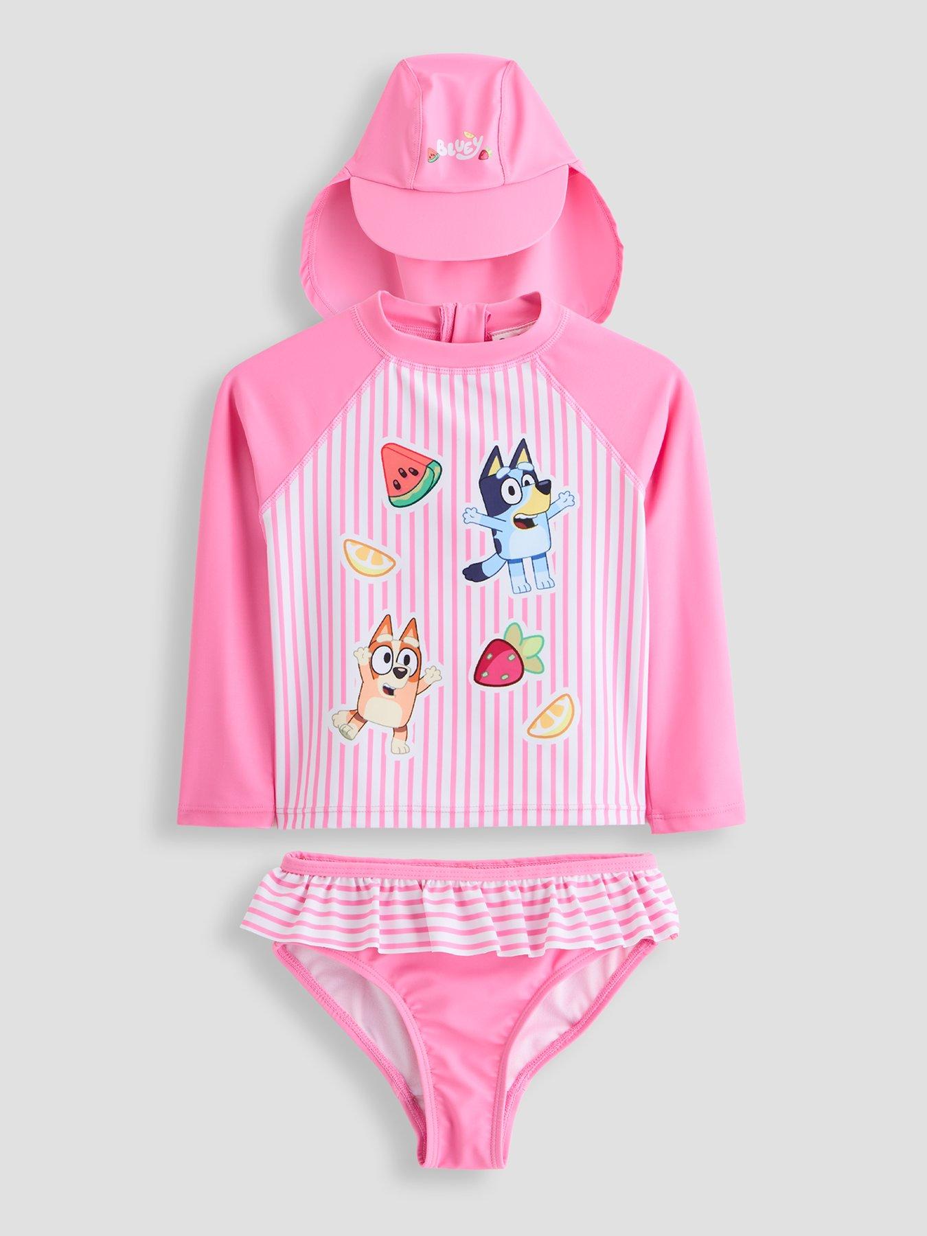 The Very Collection Bluey Stripe Long Sleeve Rash Vest And Hat Set - Pink