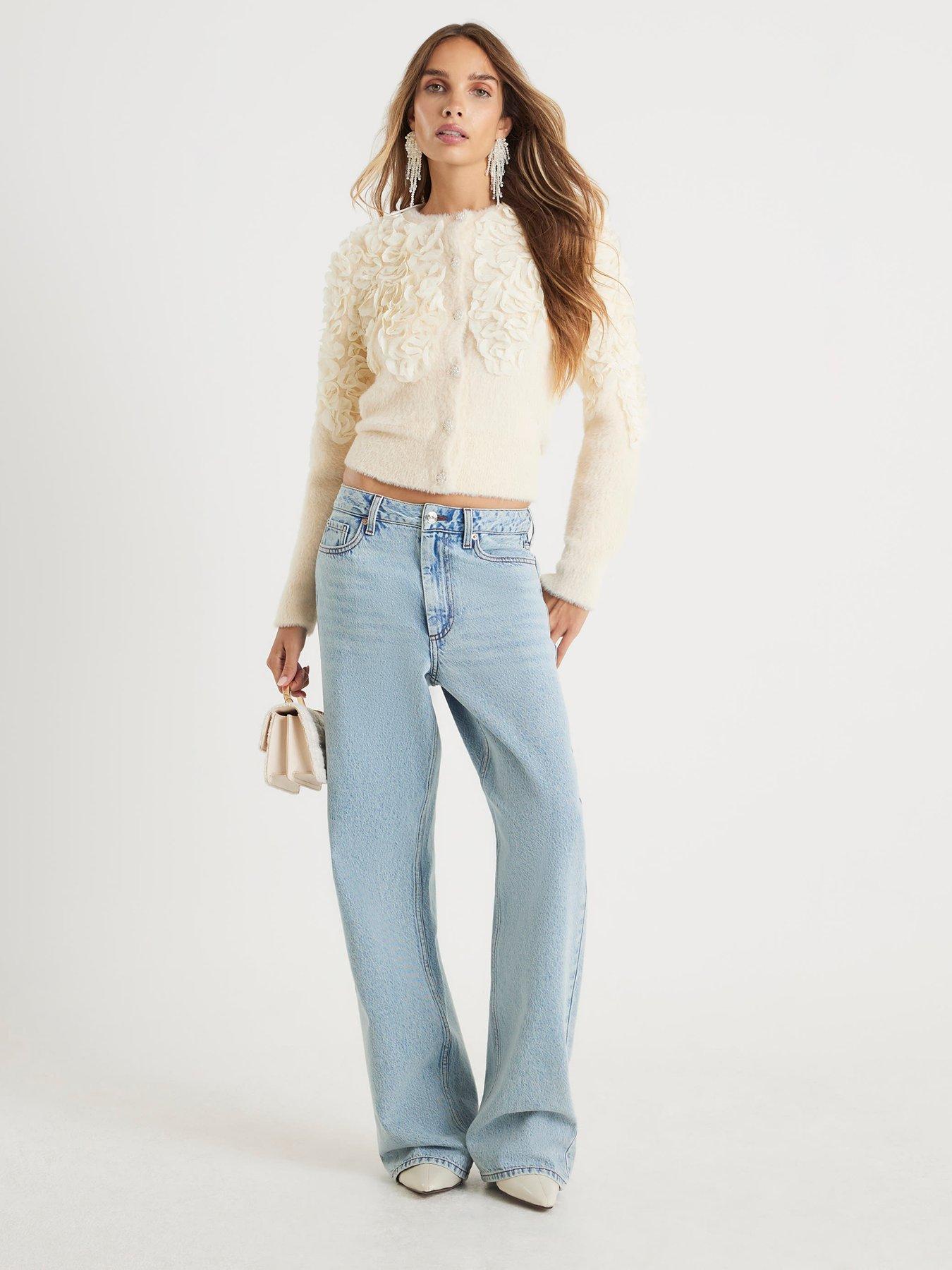 Image 3 of 4 of River Island 3D Chiffon Knit Cardigan - Cream