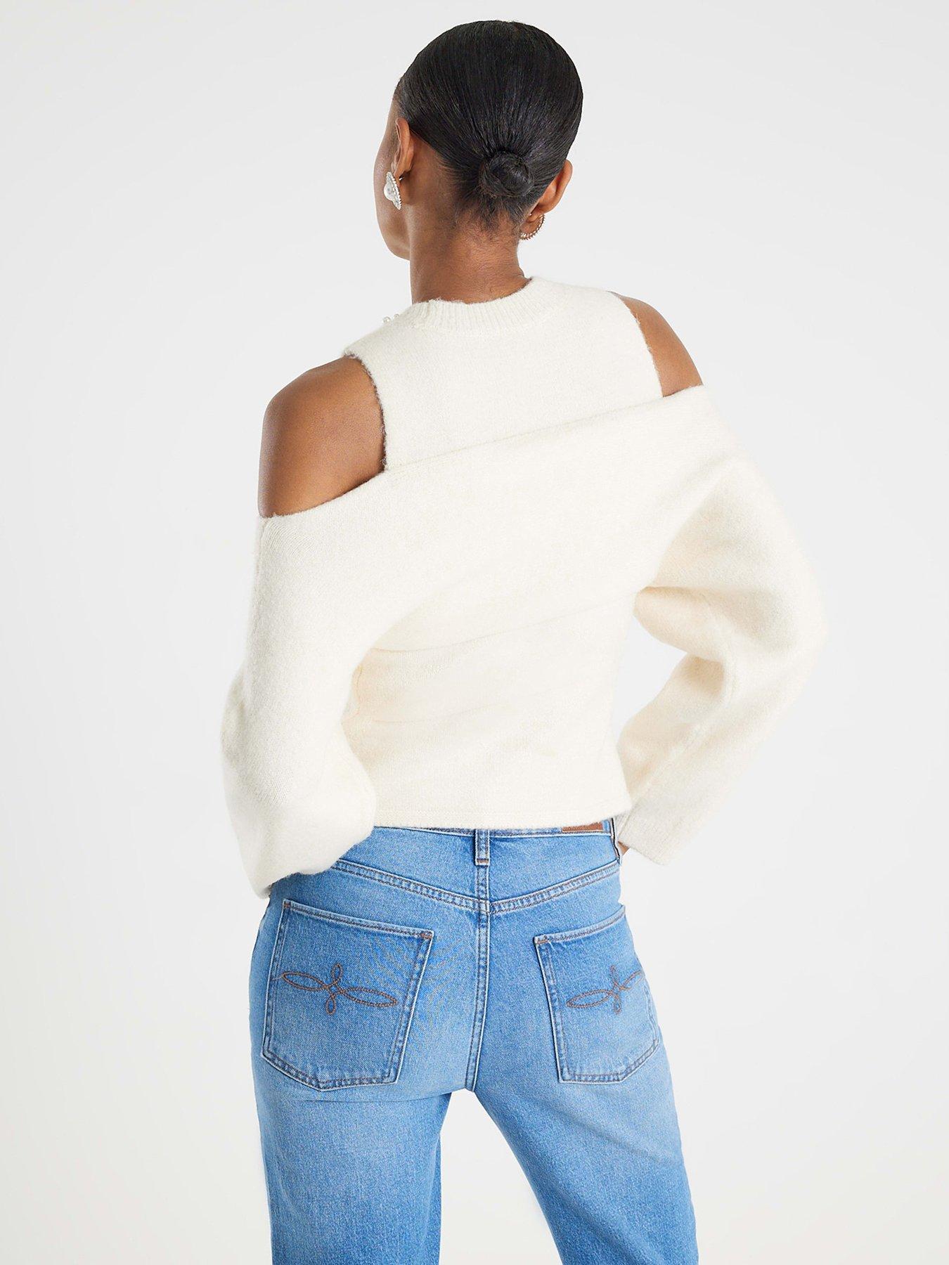 Image 2 of 4 of River Island Cold Shoulder Bow Top - Cream