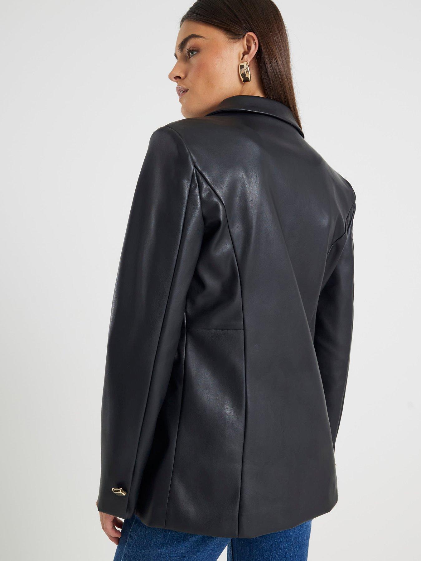 Image 2 of 4 of River Island X Olivia Attwood PU Fitted Blazer - Black