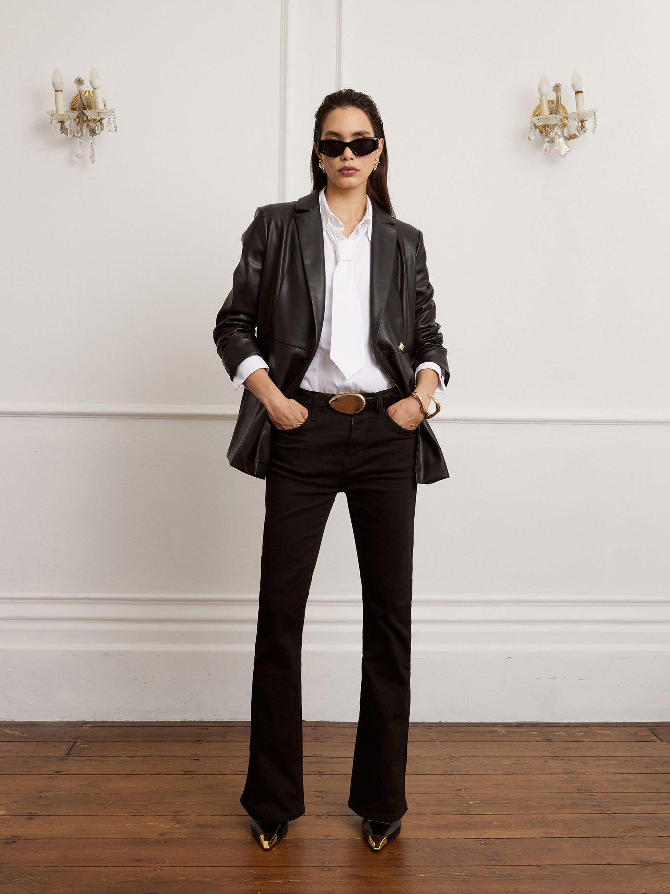 Image 3 of 4 of River Island X Olivia Attwood PU Fitted Blazer - Black