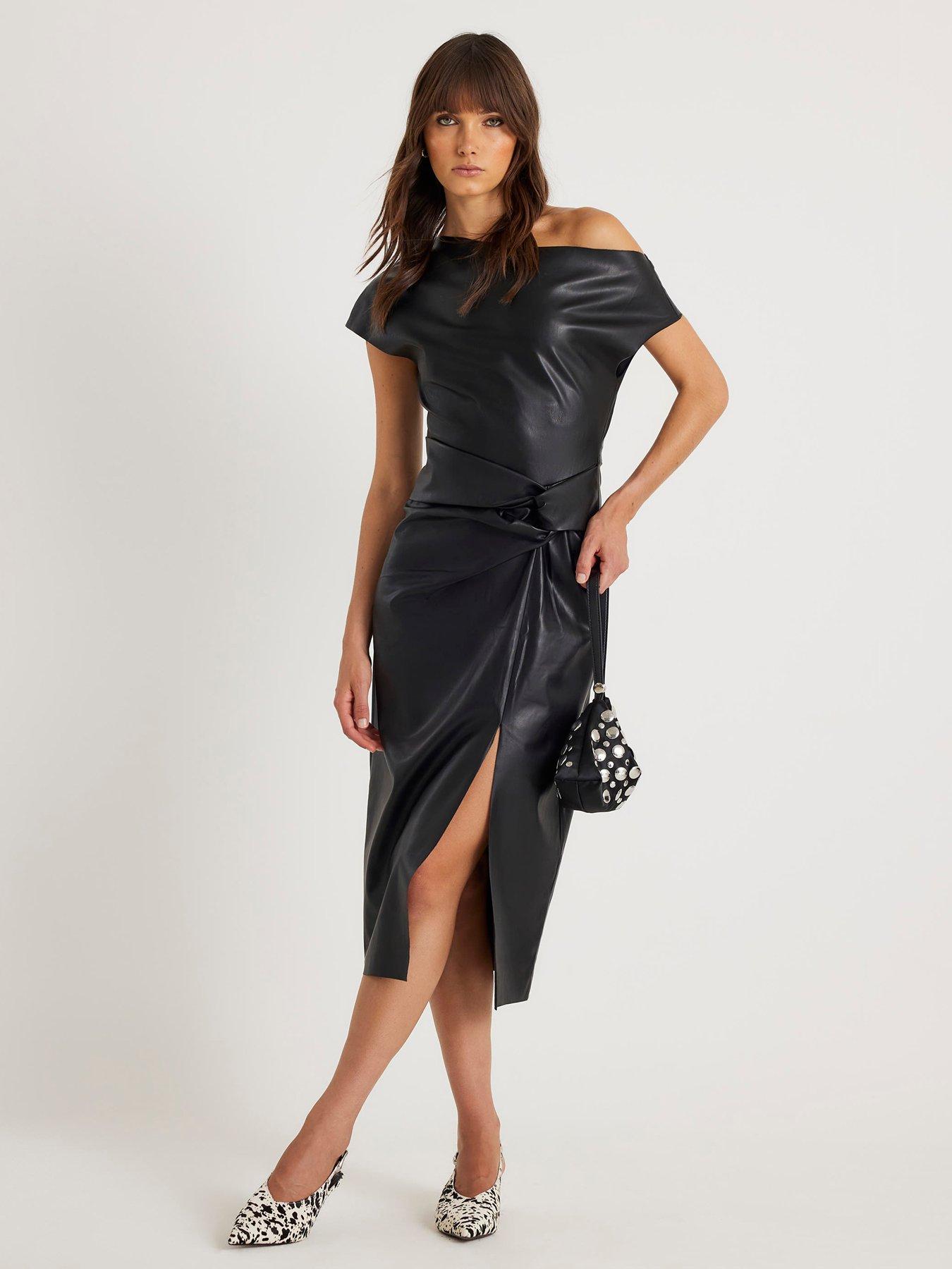  image of river-island-draped-knot-midi-dress-black