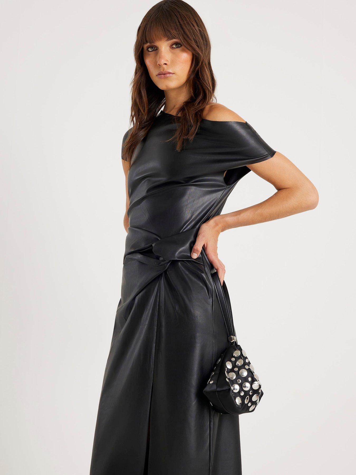  image of river-island-draped-knot-midi-dress-black