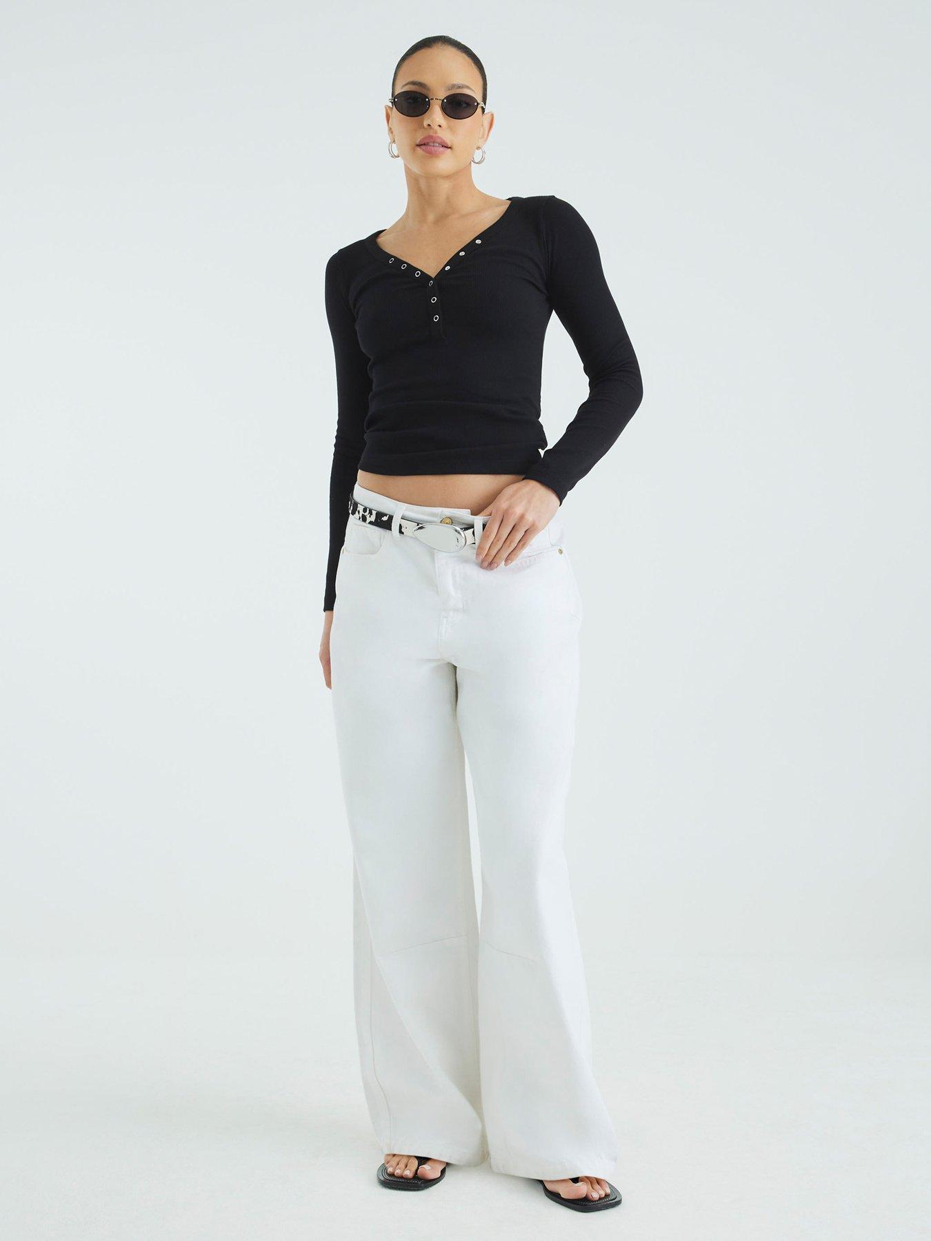  image of river-island-long-sleeve-popper-rib-top-black