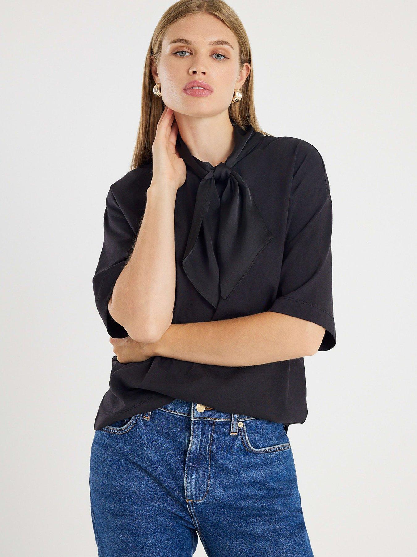  image of river-island-short-sleeve-scarf-oversized-t-shirt-black