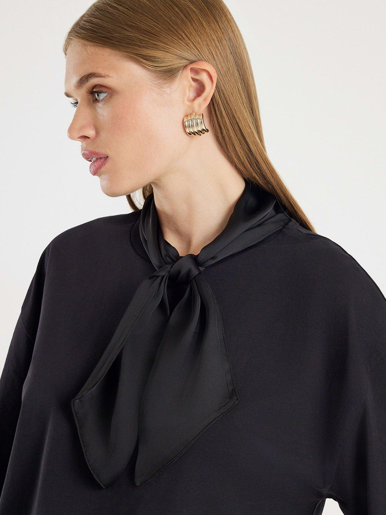  image of river-island-short-sleeve-scarf-oversized-t-shirt-black