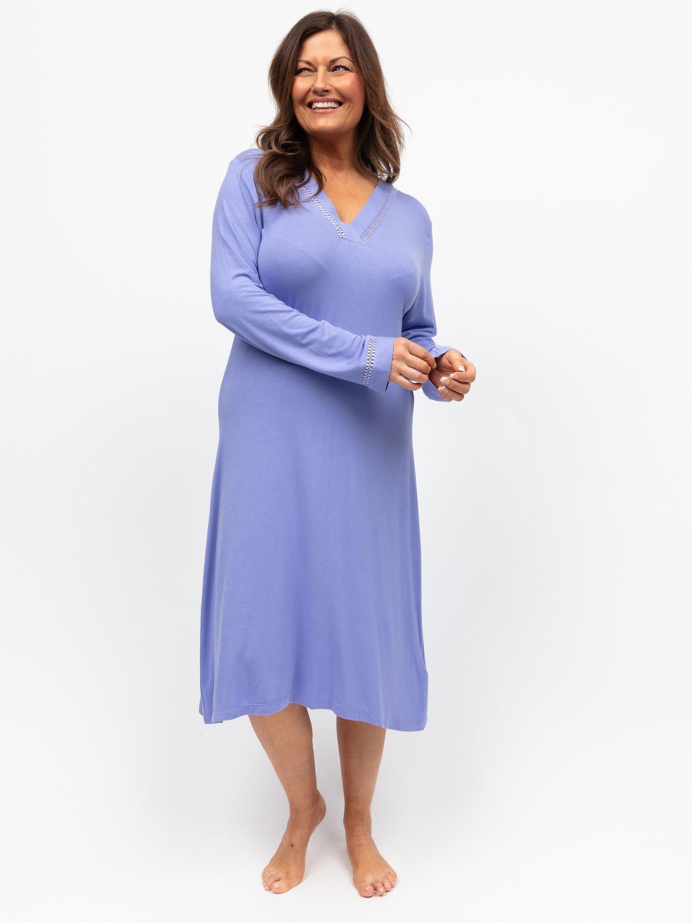 undefined Angelina Lilac Jersey Long Sleeve Short Nightdress - Purple