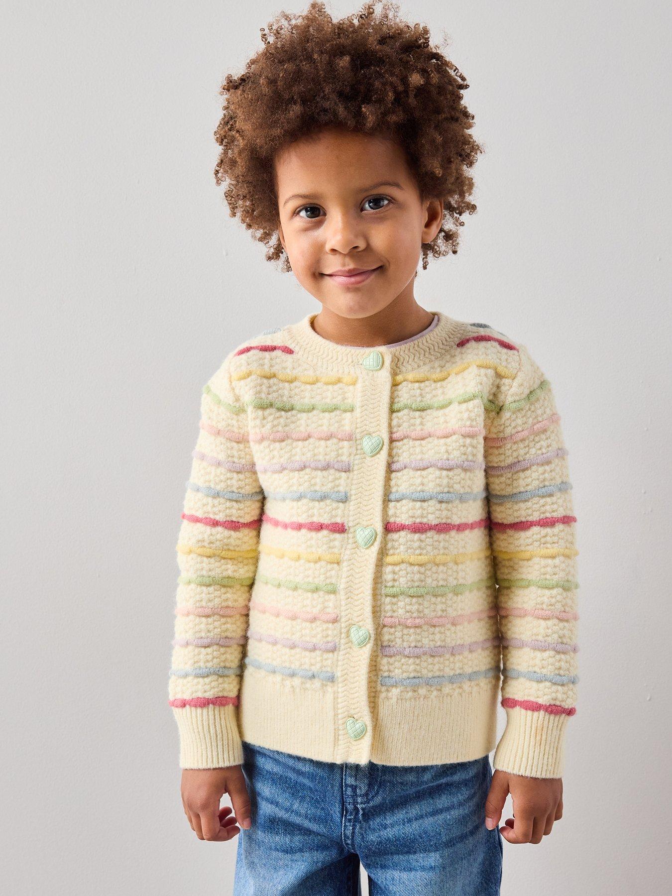 The Very Collection Girls Rainbow Stripe Cardigan - Cream