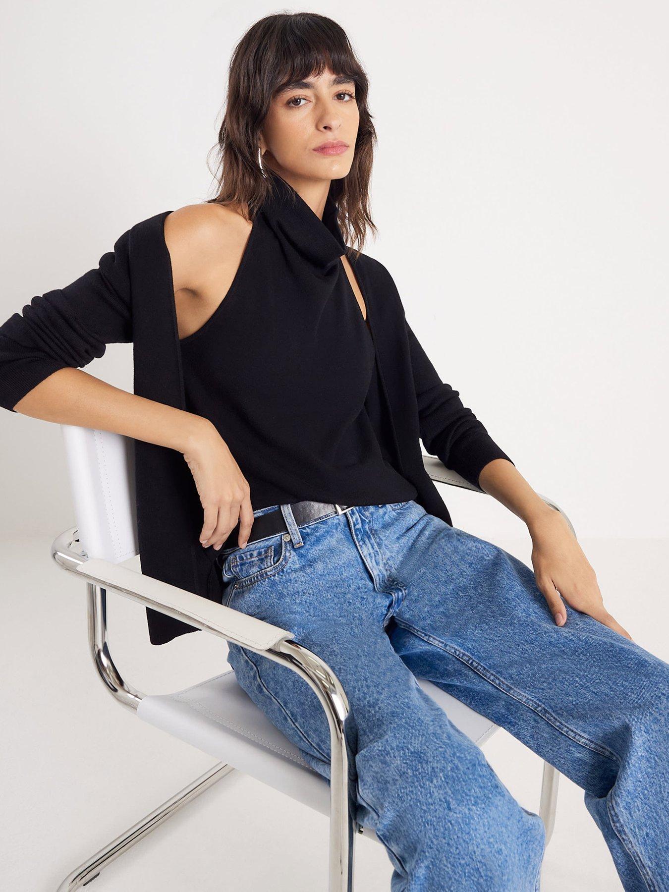  image of river-island-two-in-one-drape-knit-top-black