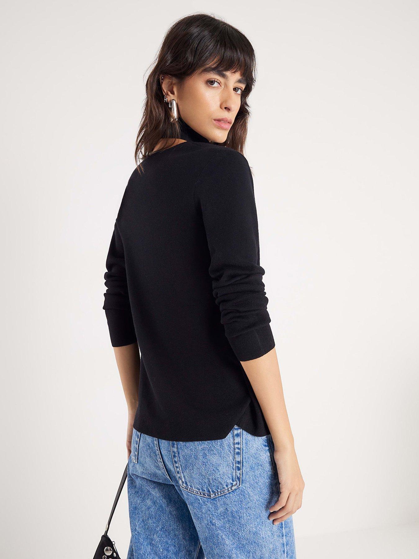  image of river-island-two-in-one-drape-knit-top-black