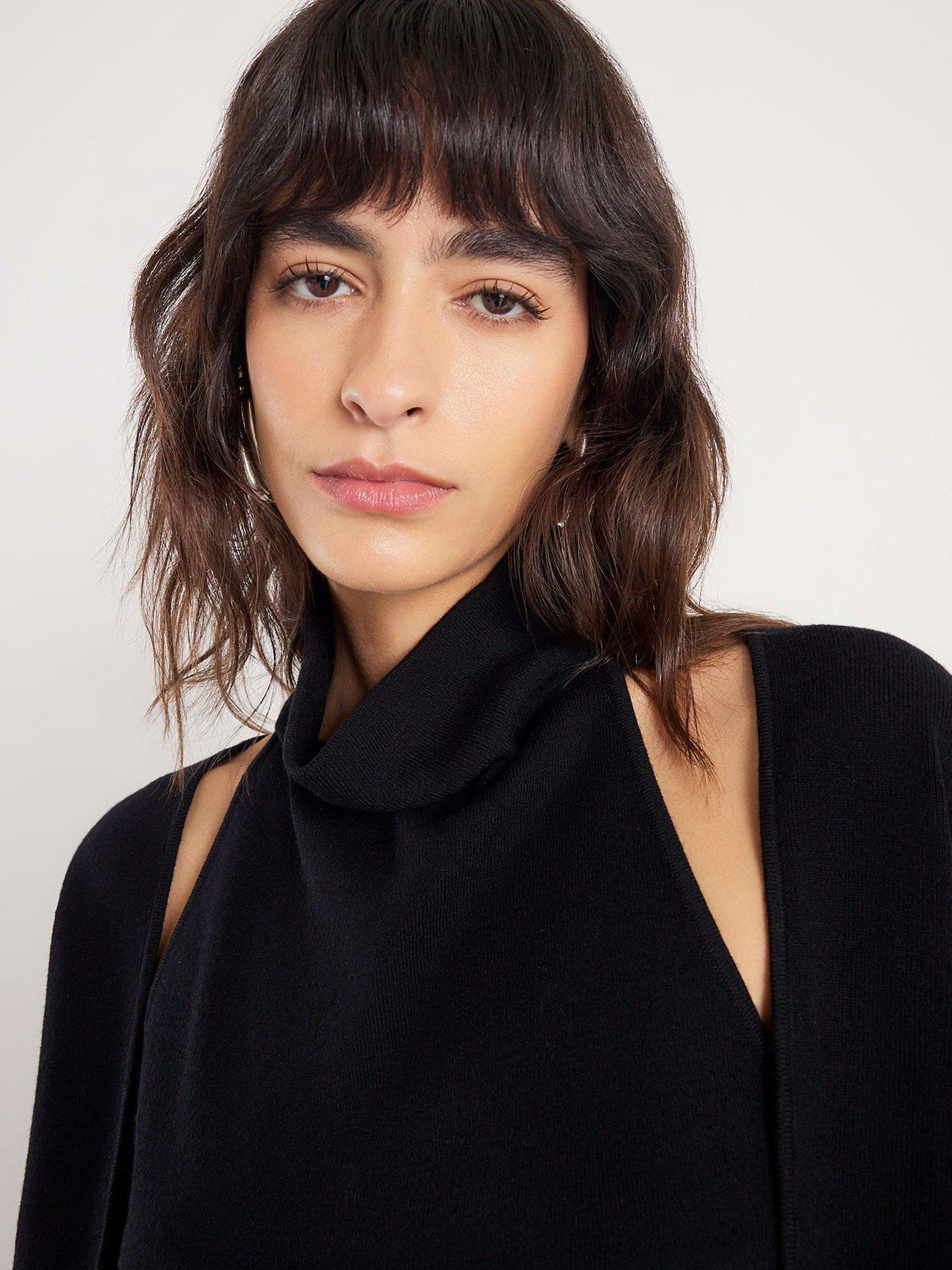  image of river-island-two-in-one-drape-knit-top-black