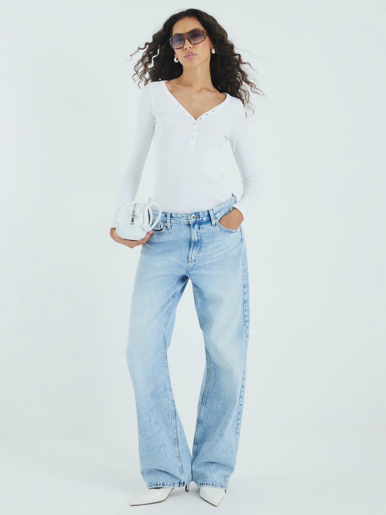 Image 3 of 4 of River Island Long Sleeve Popper Rib Top - White