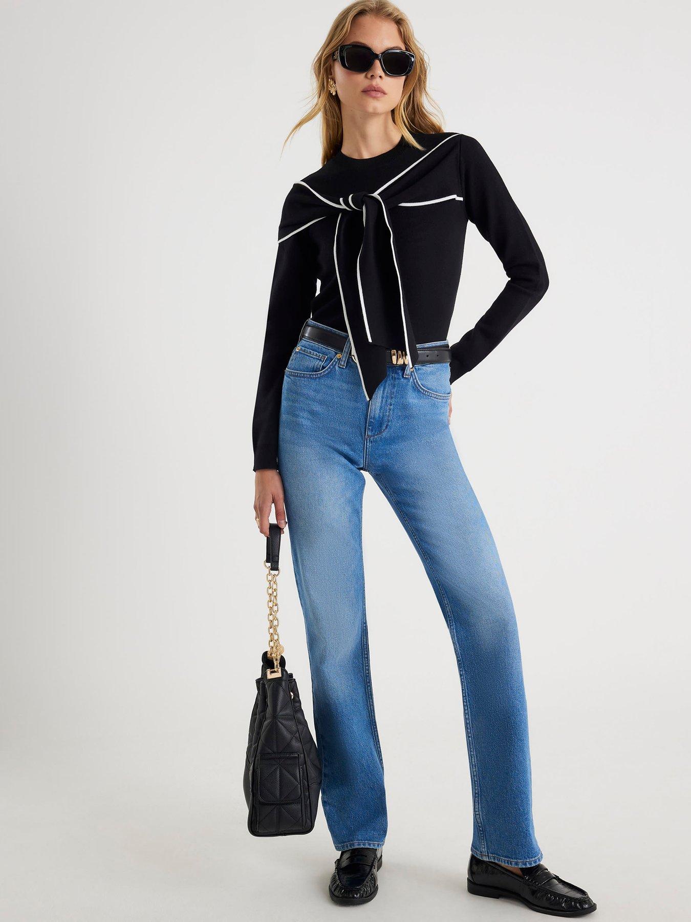 Image 3 of 4 of River Island Long Sleeve Mono Tipped Bow Jumper - Black