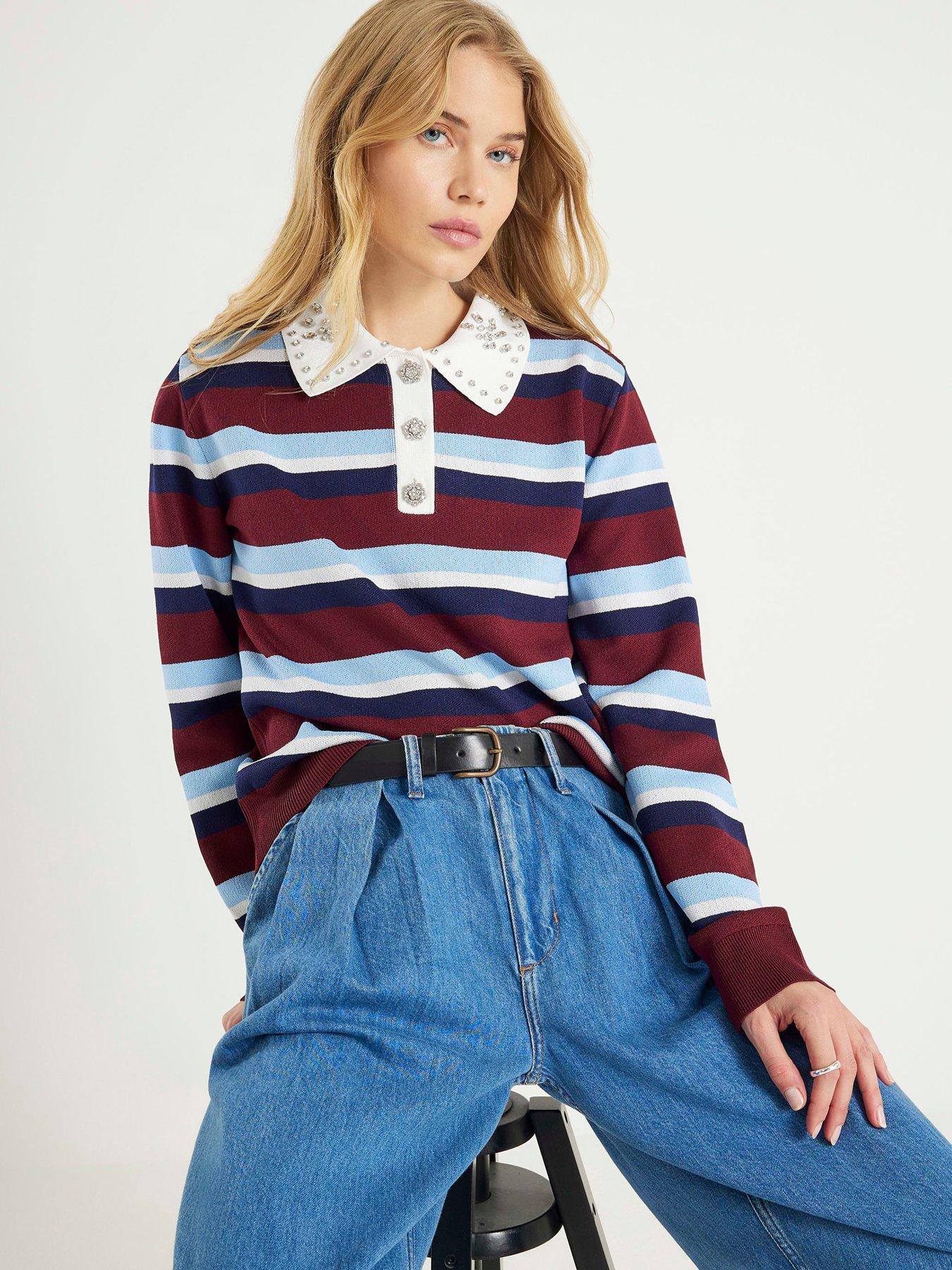 River Island Diamante Trim Rugby Polo