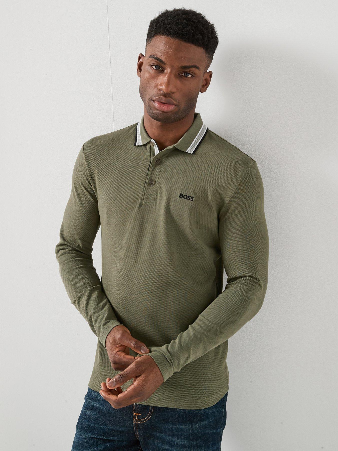 BOSS Boss Plisy Long Sleeve Tipped Polo Shirt - Green