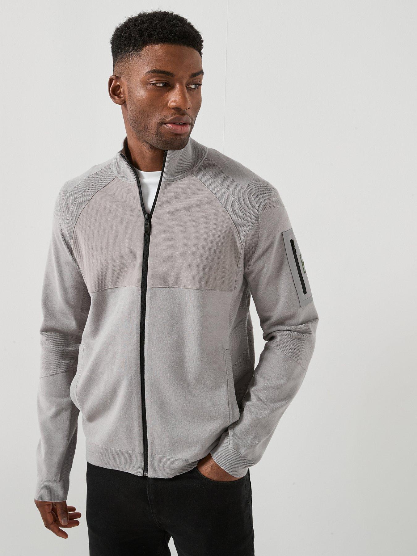 BOSS Boss Tour Hybrid Full Zip Knitted Jumper - Grey