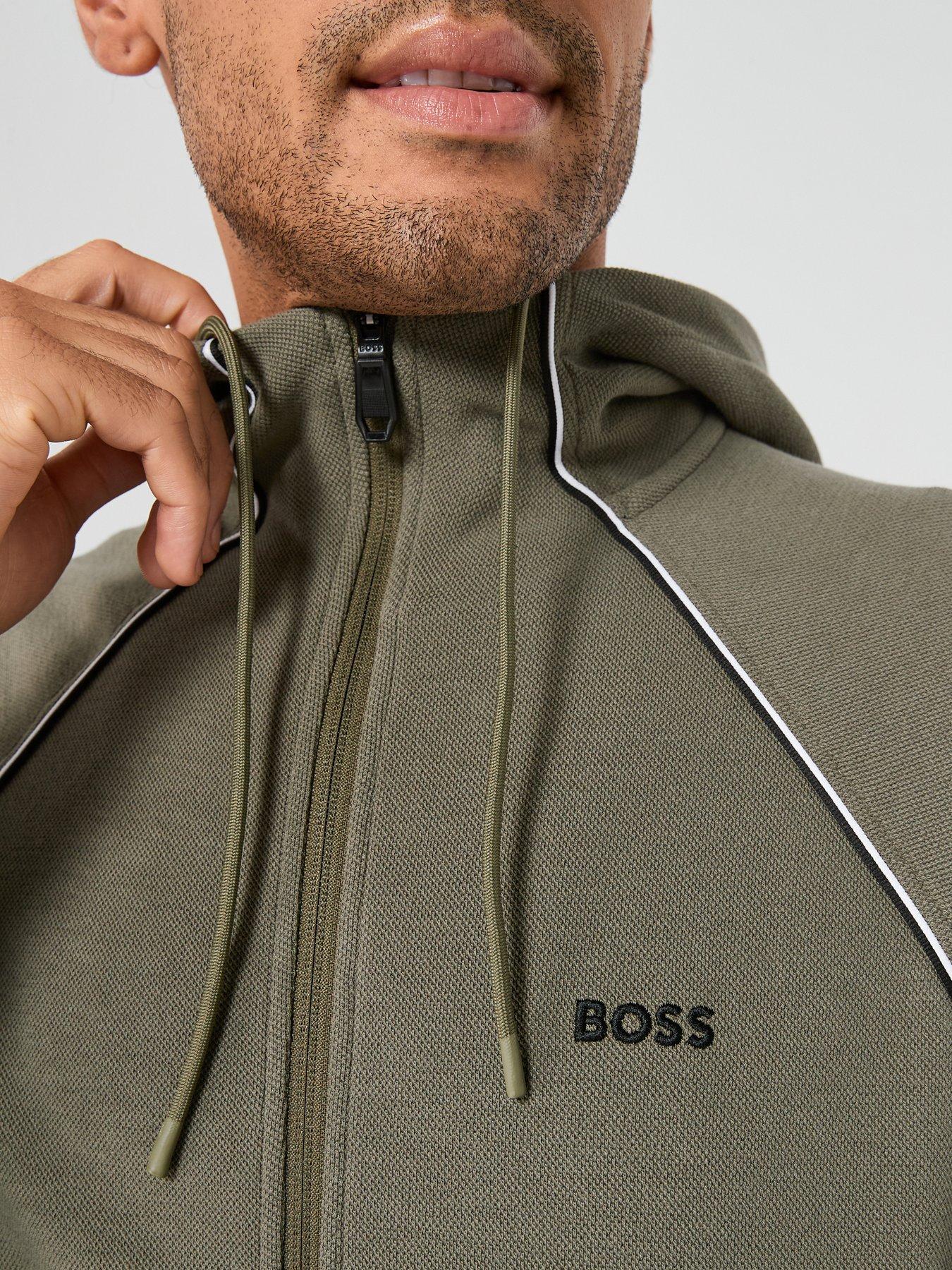 Image 4 of 6 of BOSS Join Saggy Piped Zip Through Hoodie - Green
