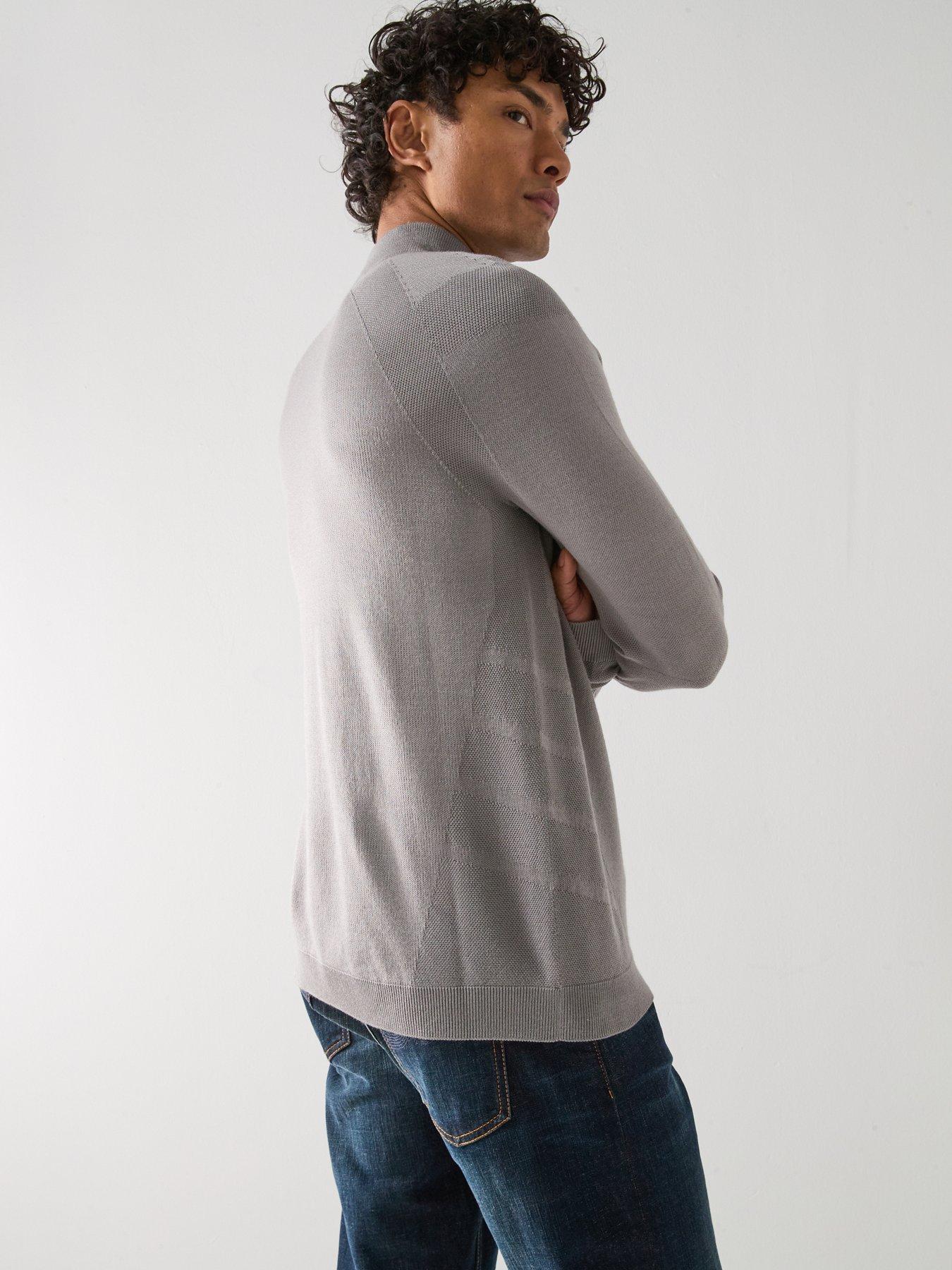 image of boss-seamless-quarter-zip-knitted-jumper-grey