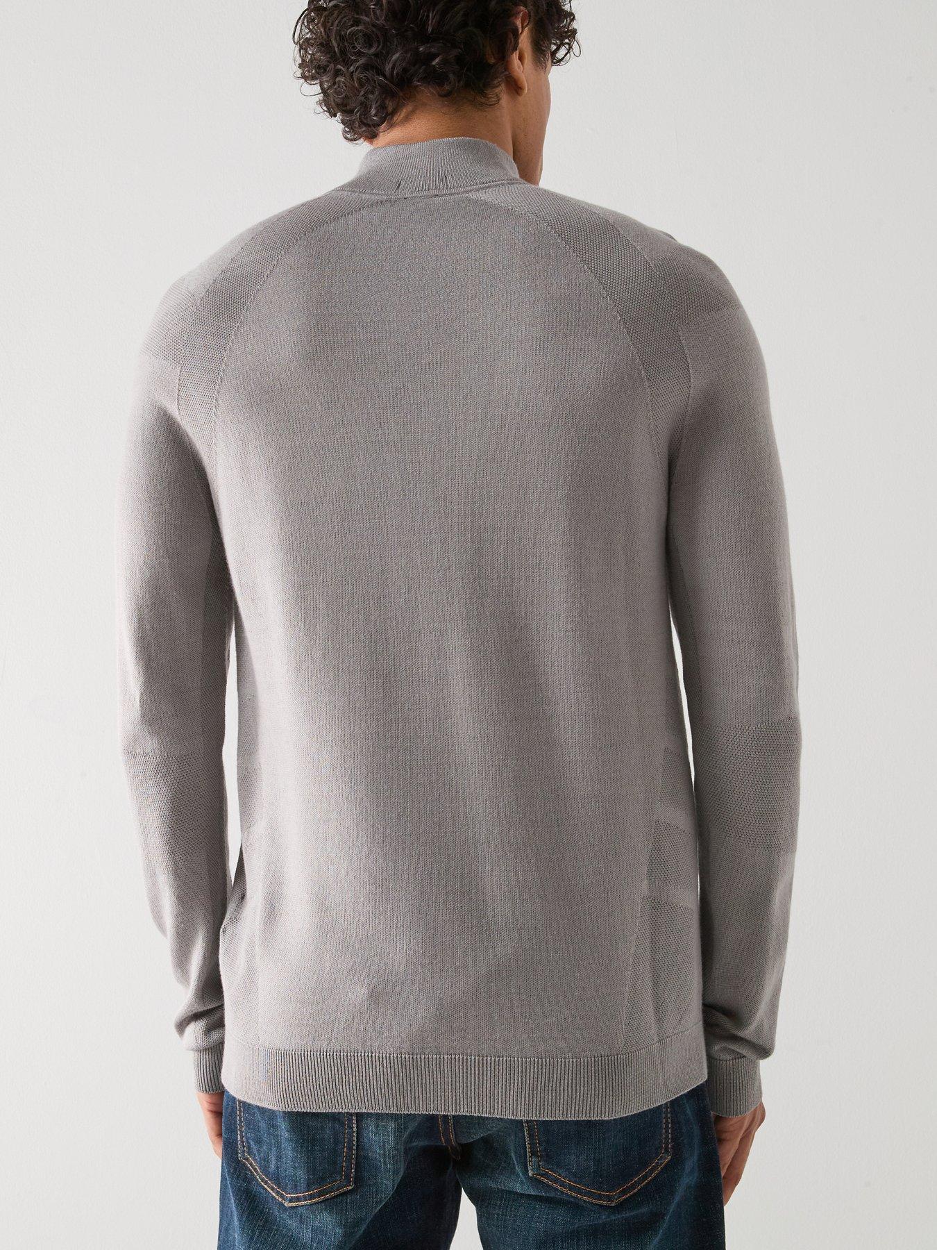  image of boss-seamless-quarter-zip-knitted-jumper-grey