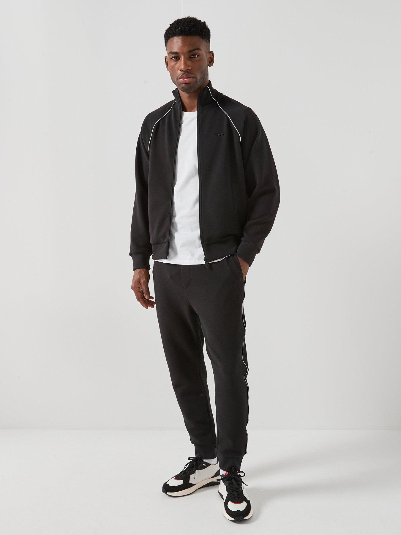 front image of boss-tracksuit-full-zip-sweat-set-black
