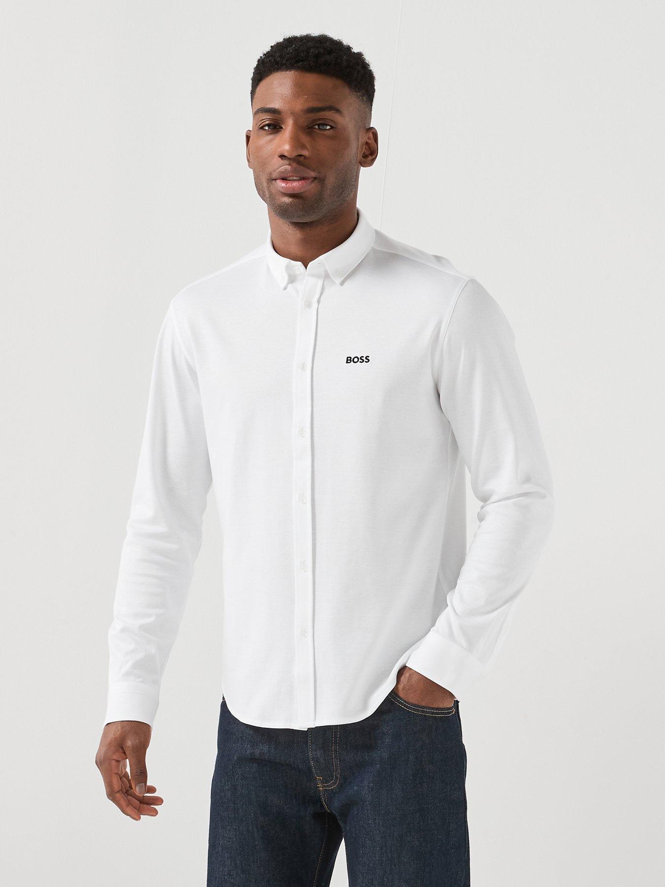 boss-long-sleeve-plain-shirt-white