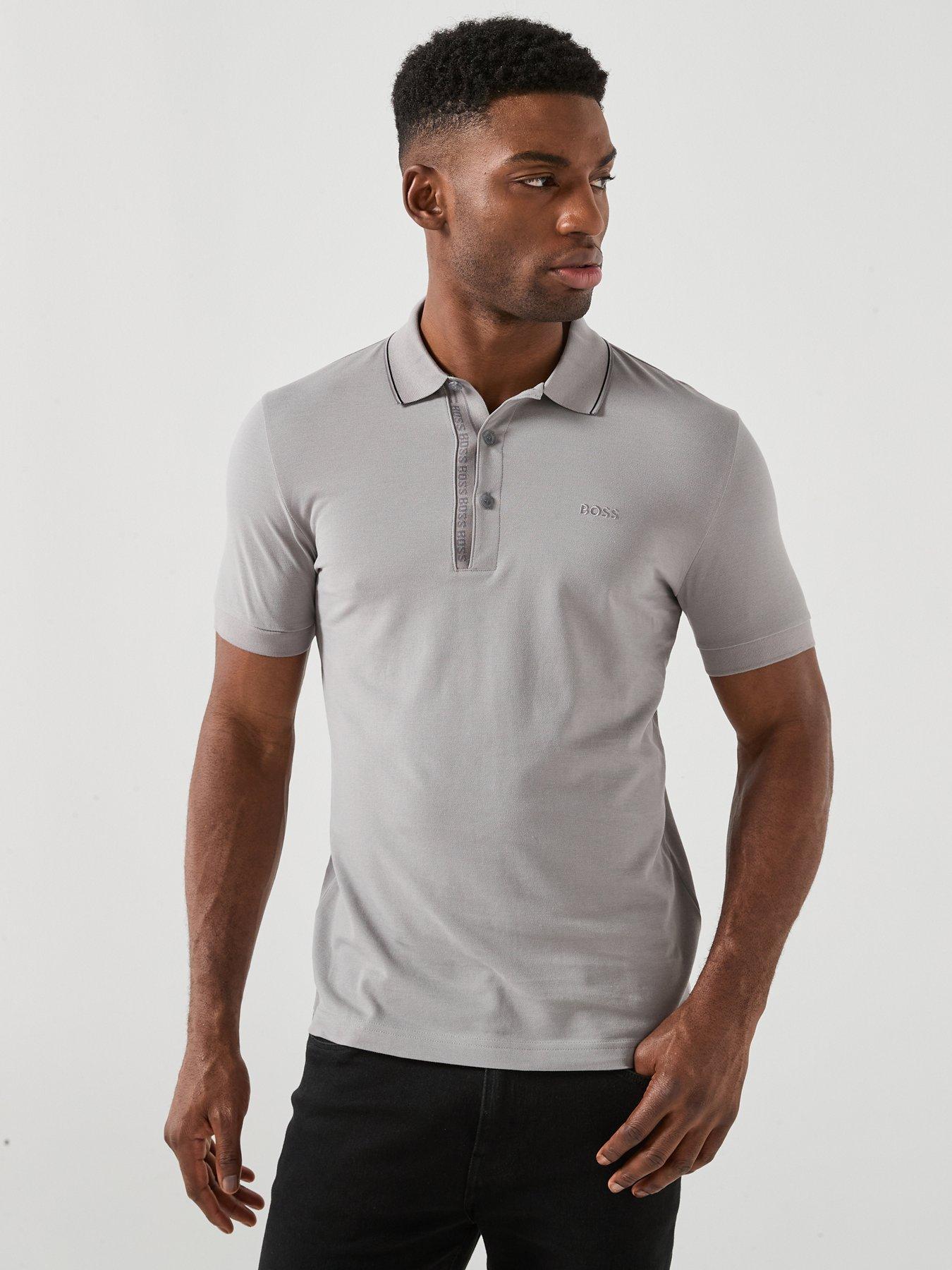 BOSS Boss Paule 4 Slim Fit Tipped Polo Shirt - Grey