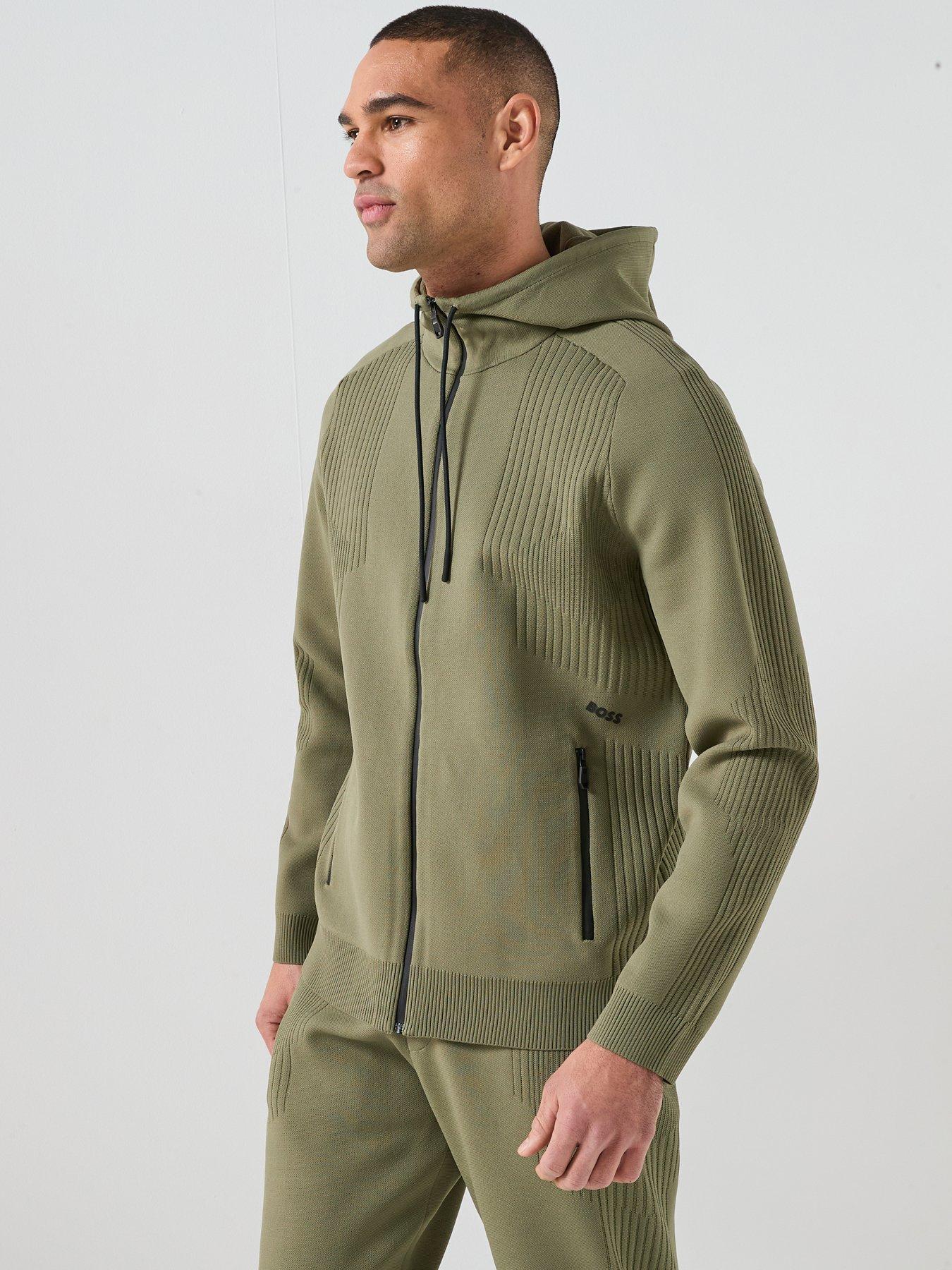 BOSS Knitted Zip Through Hoodie - Green
