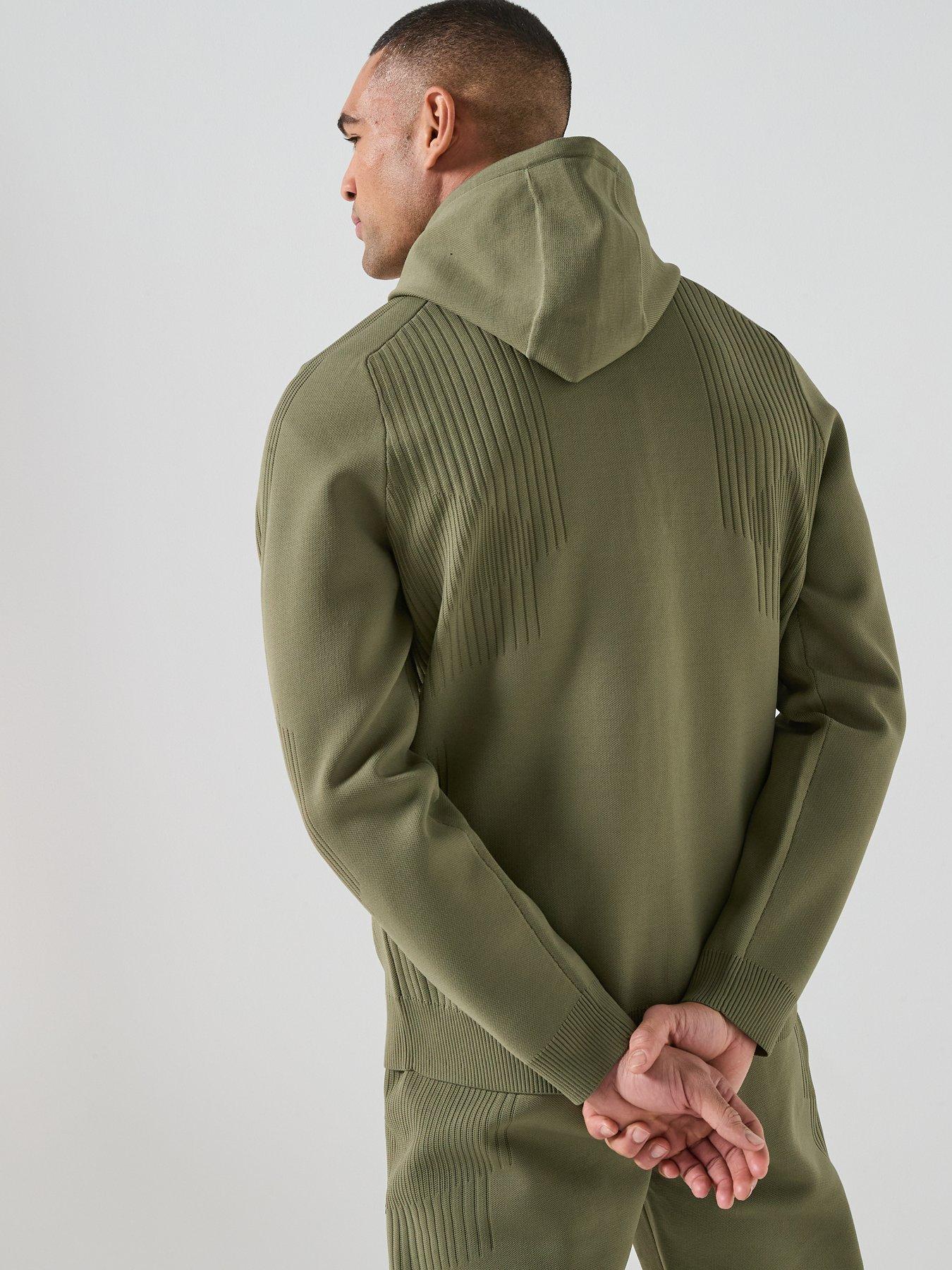 stillFront image of boss-knitted-zip-through-hoodie-green