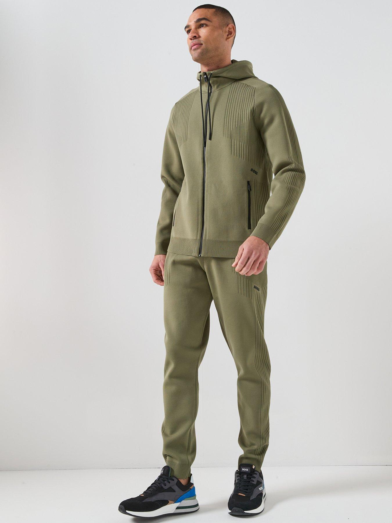  image of boss-knitted-zip-through-hoodie-green