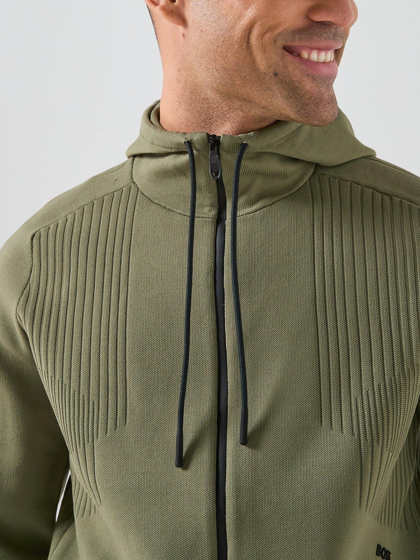  image of boss-knitted-zip-through-hoodie-green