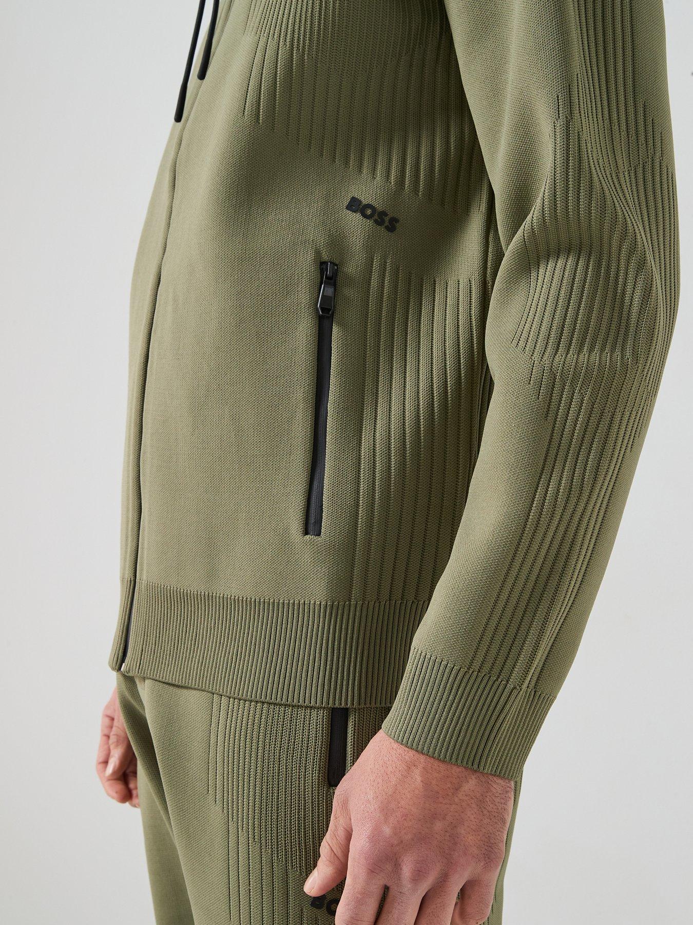  image of boss-knitted-zip-through-hoodie-green