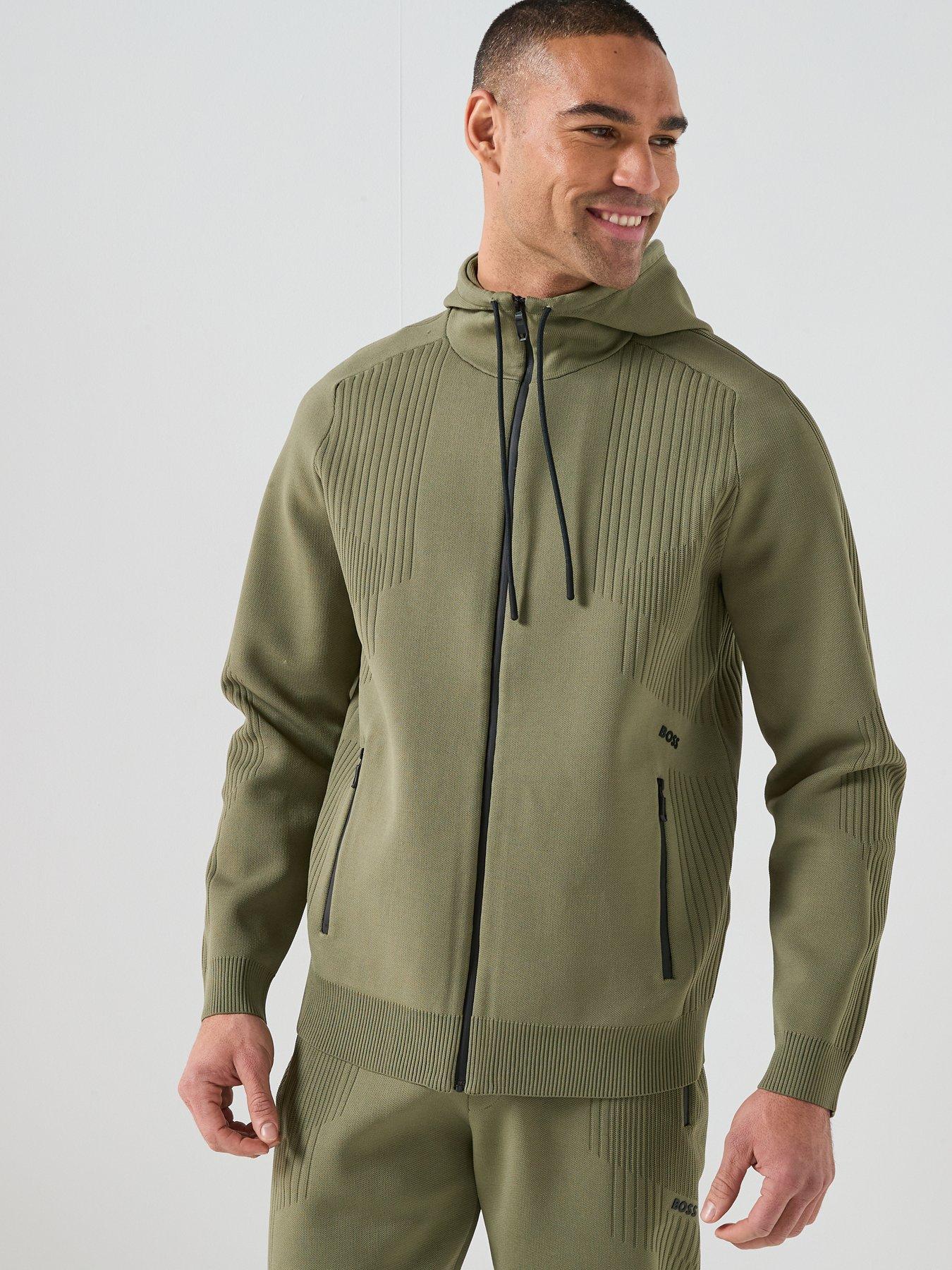 image of boss-knitted-zip-through-hoodie-green