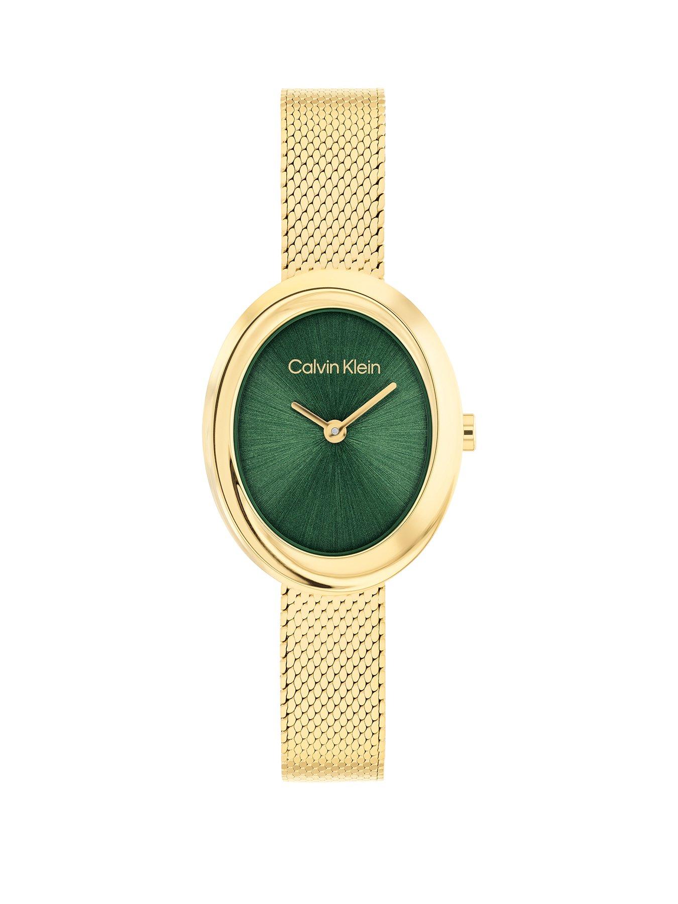 undefined Women's CK Twisted Bezel Gold Plated  Mesh Watch
