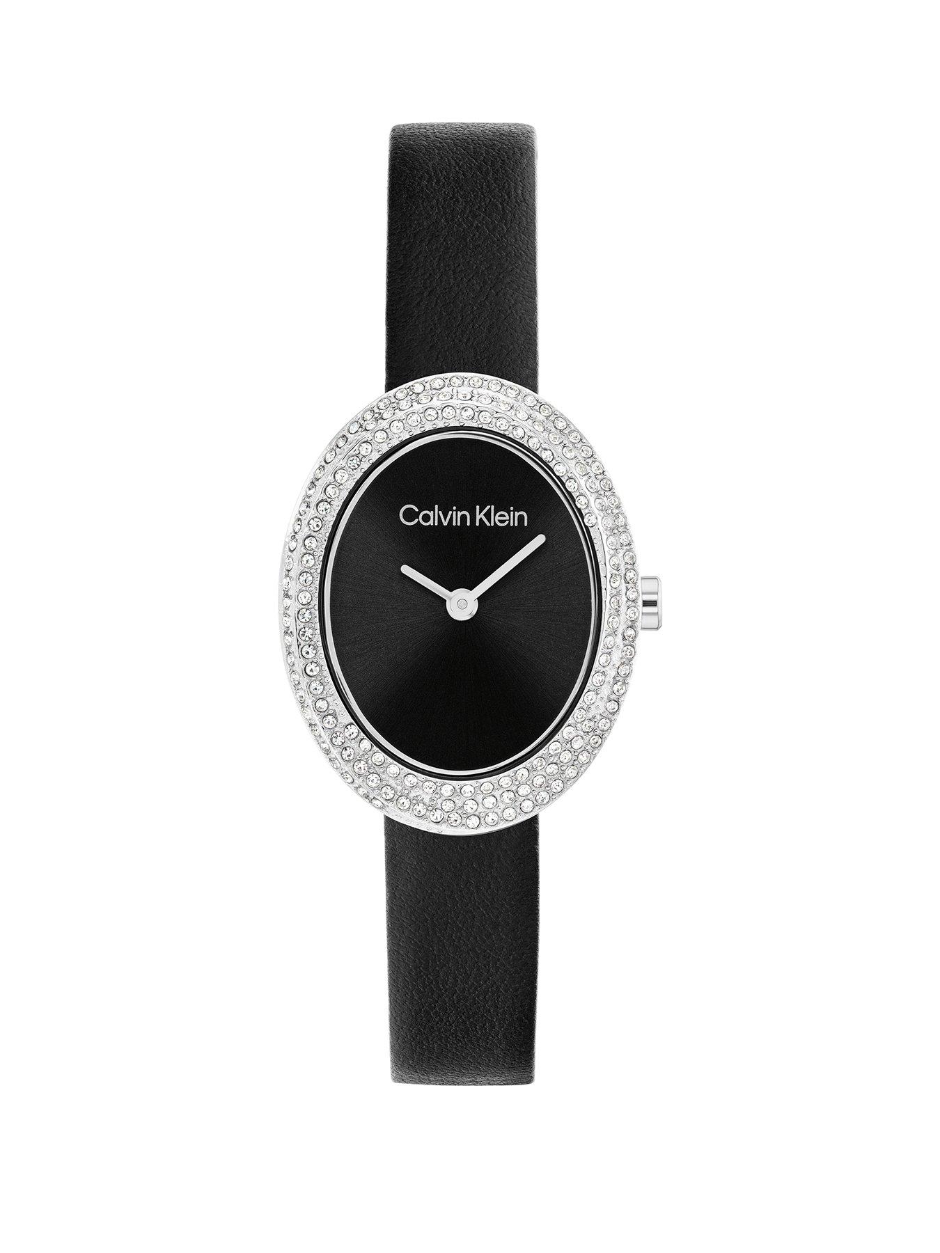 undefined Women's CK Twisted Bezel Black Leather Watch