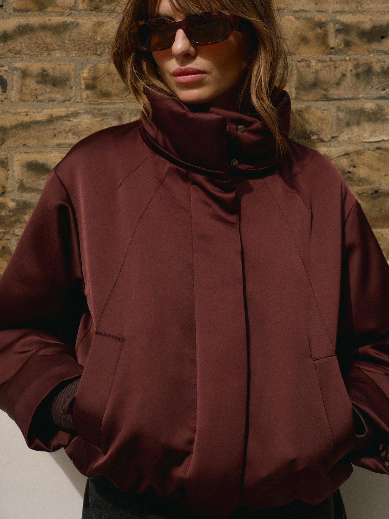 undefined Burgundy Satin Bomber Jacket - Red