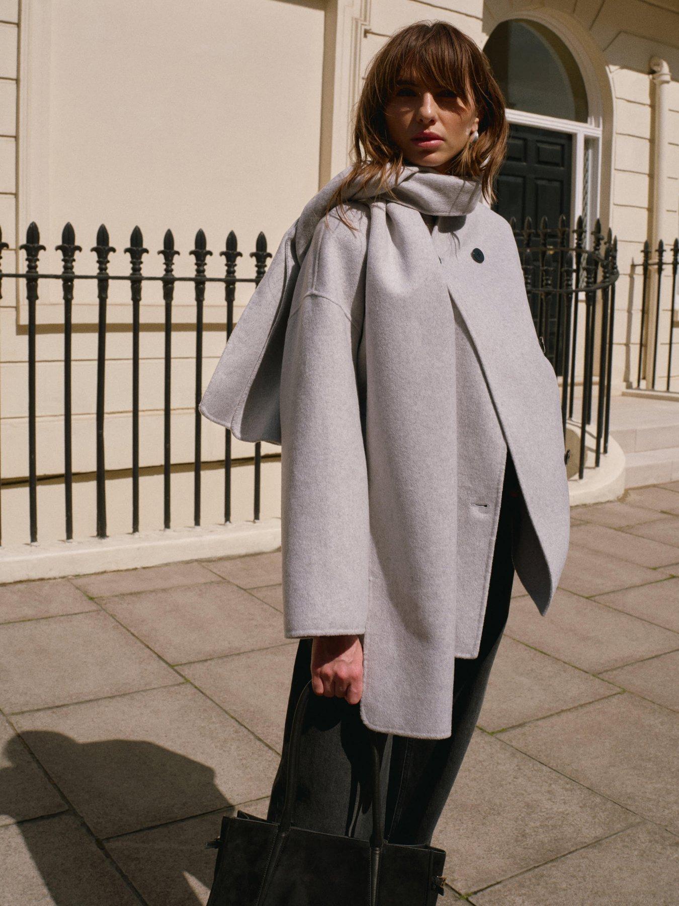 Image 1 of 6 of Mint Velvet Scarf Coat - Light Grey