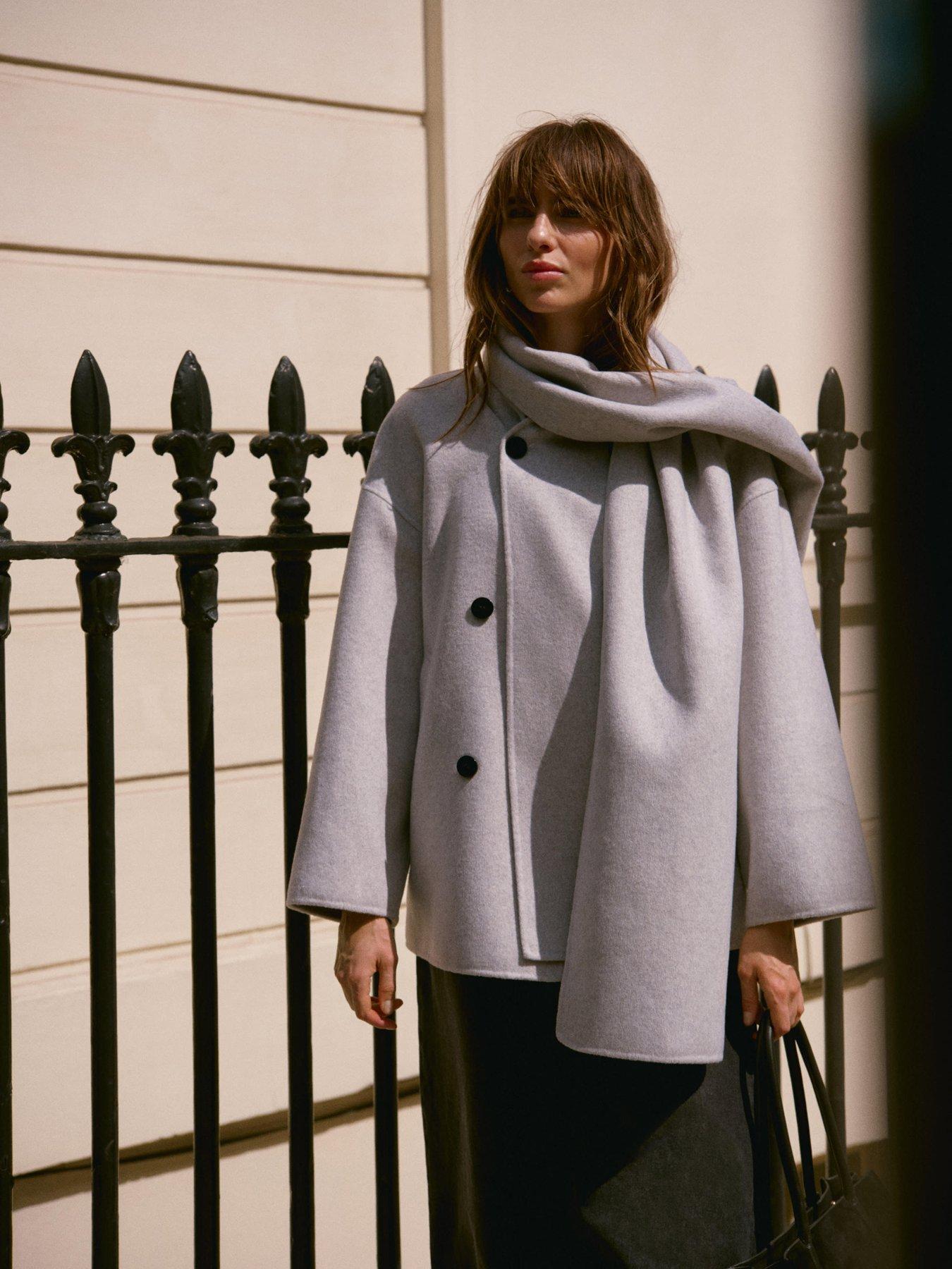 Image 2 of 6 of Mint Velvet Scarf Coat - Light Grey