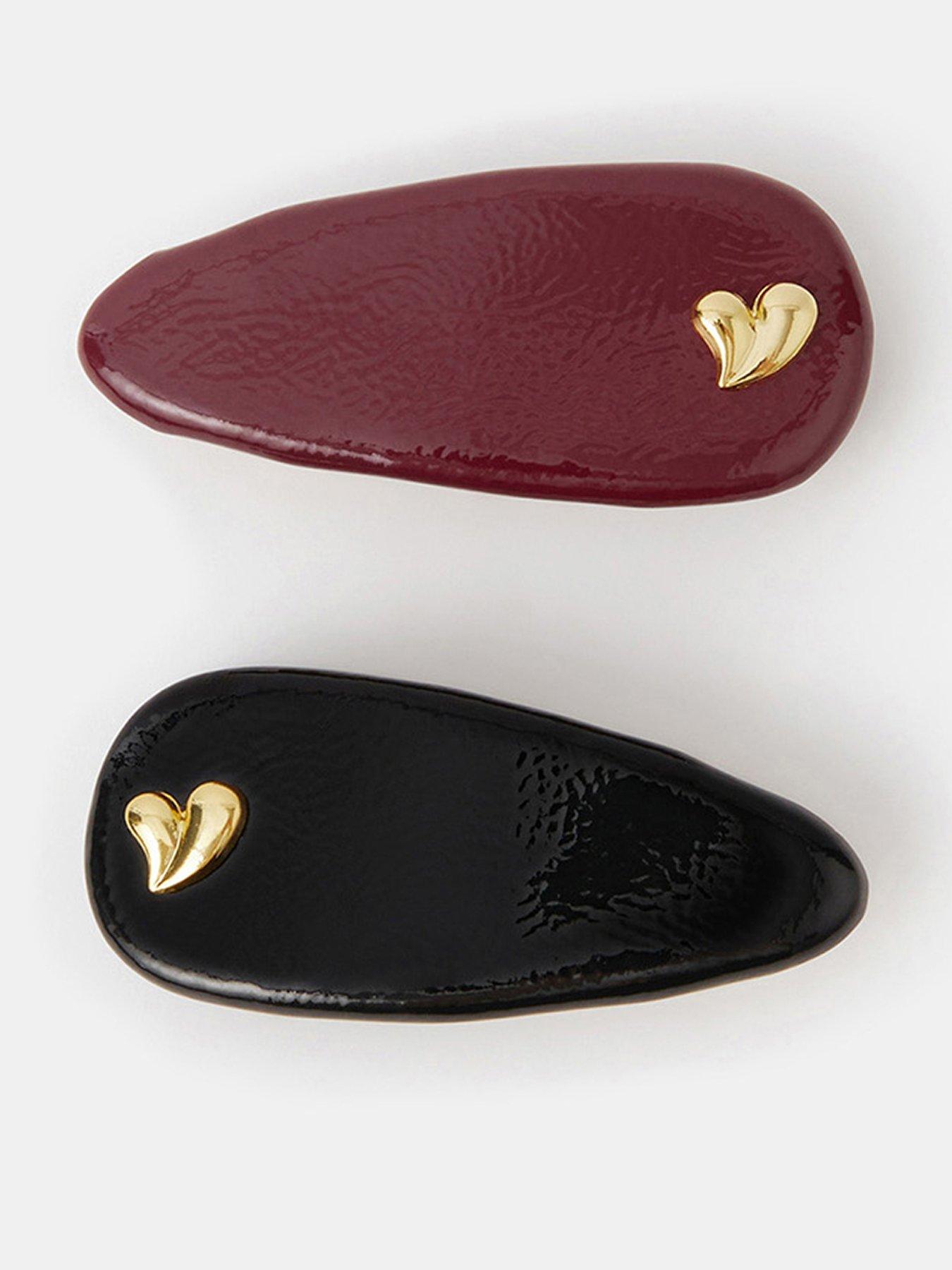 Image 1 of 3 of Accessorize 2-Pack Patent Heart Hair Clips - Multi