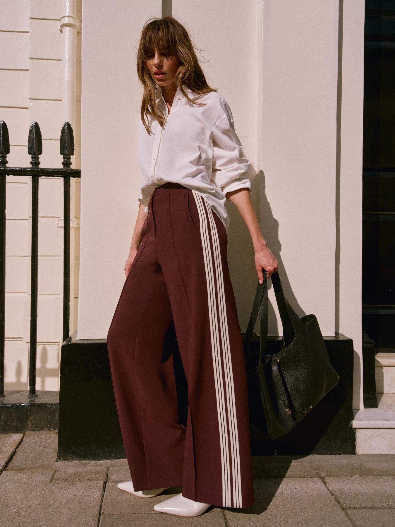 Image 1 of 6 of Mint Velvet Burgundy Side Stripe Trouser - Red