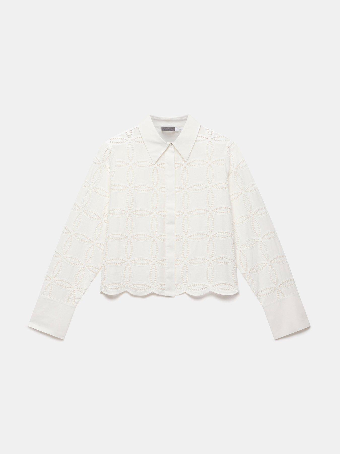 Image 5 of 6 of Mint Velvet Broderie Cropped Shirt - White