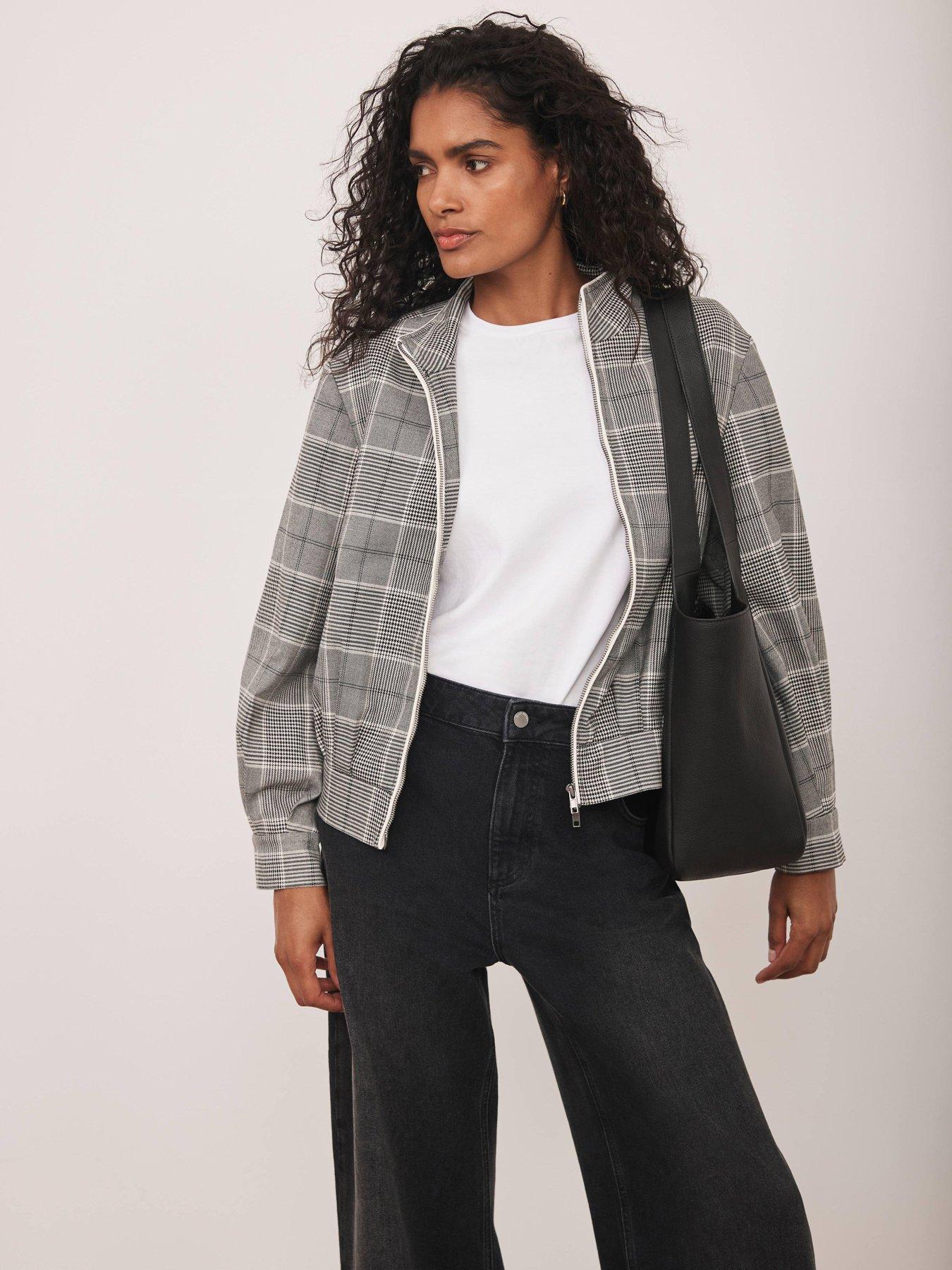 Image 4 of 6 of Mint Velvet Bold Check Blouson Bomber - Grey