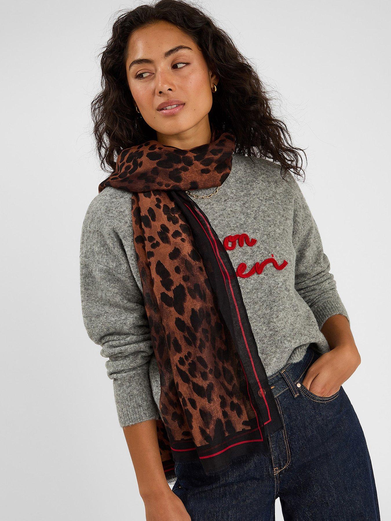 Image 2 of 3 of Accessorize Lightweight Leopard Print Scarf - Brown
