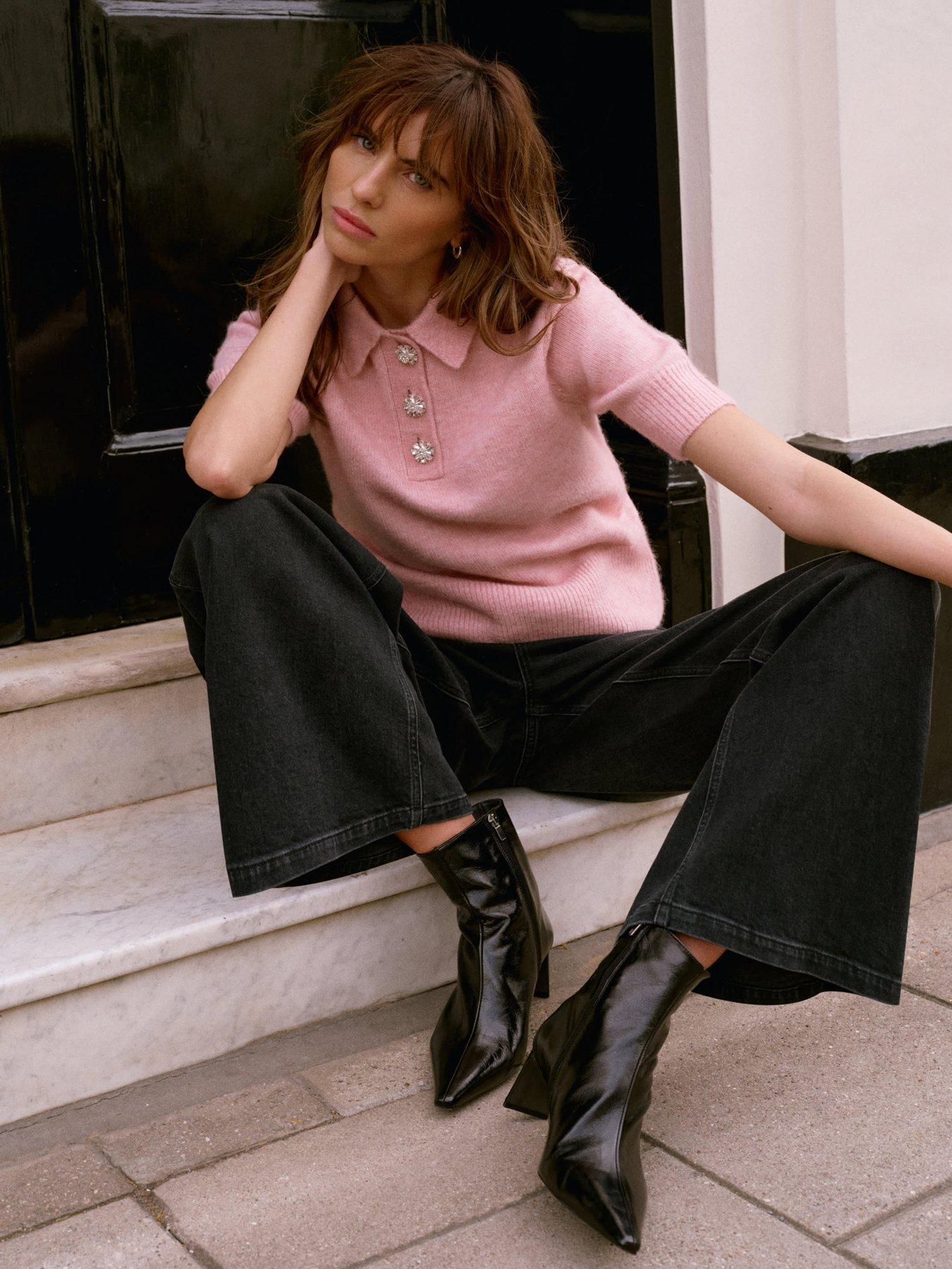 Image 4 of 6 of Mint Velvet Short Sleeve Collar Knit - Pink